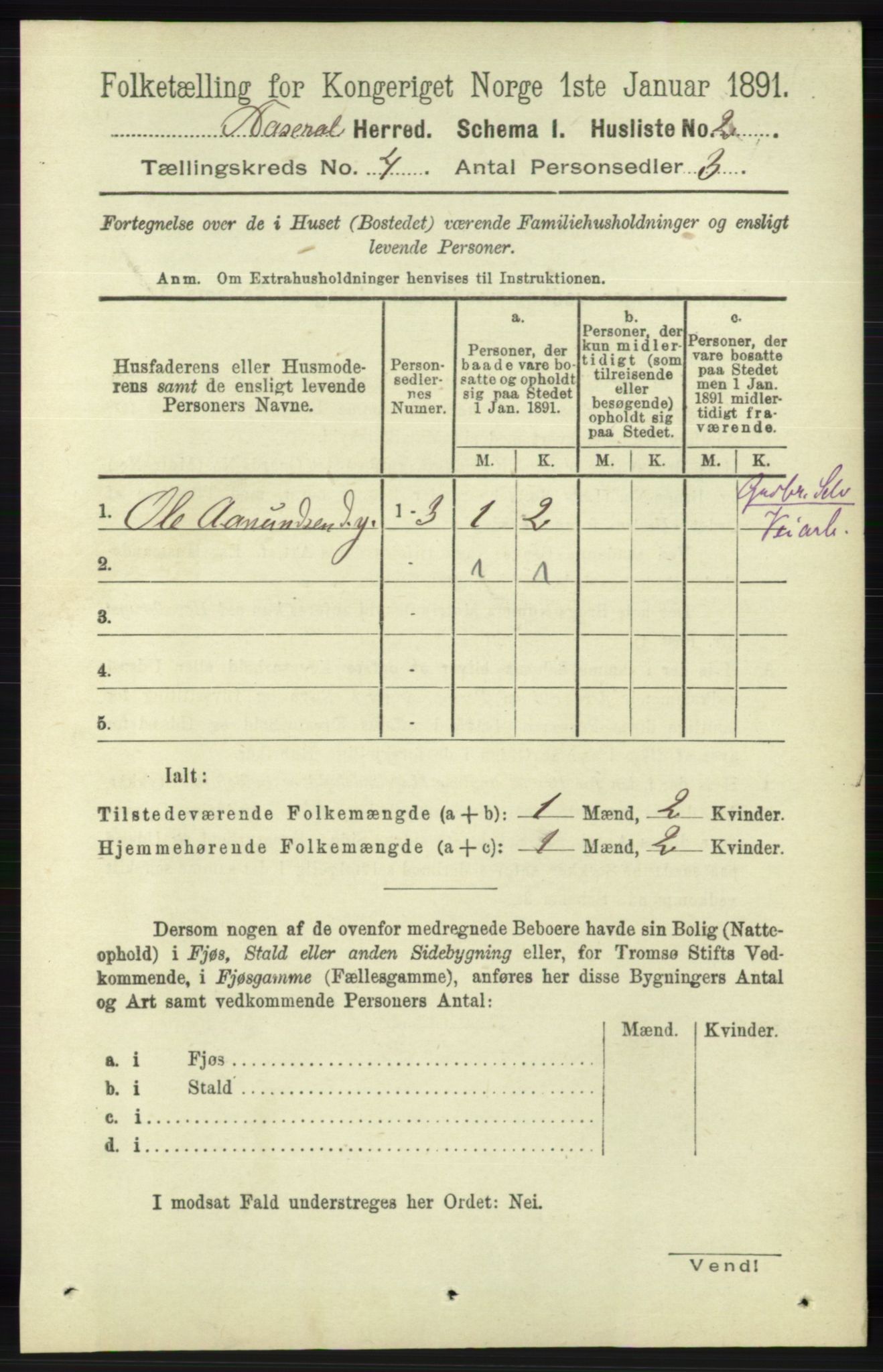 RA, 1891 census for 1026 Åseral, 1891, p. 1121