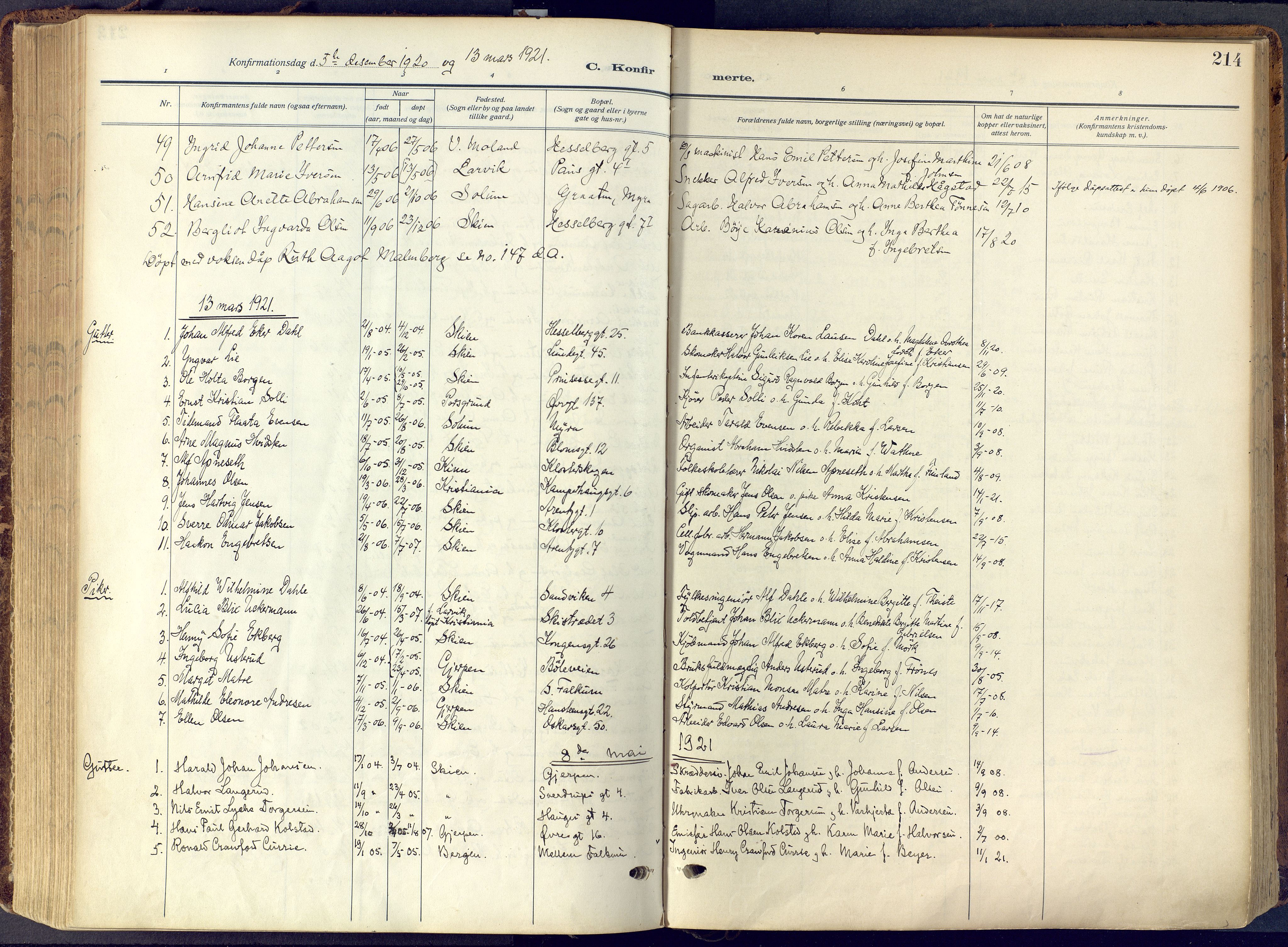 Skien kirkebøker, SAKO/A-302/F/Fa/L0013: Parish register (official) no. 13, 1915-1921, p. 214