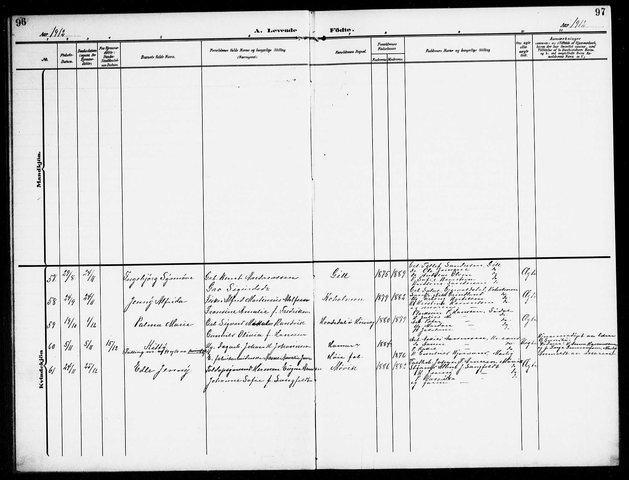 Oddernes sokneprestkontor, AV/SAK-1111-0033/F/Fb/Fba/L0010: Parish register (copy) no. B 10, 1907-1941, p. 96-97