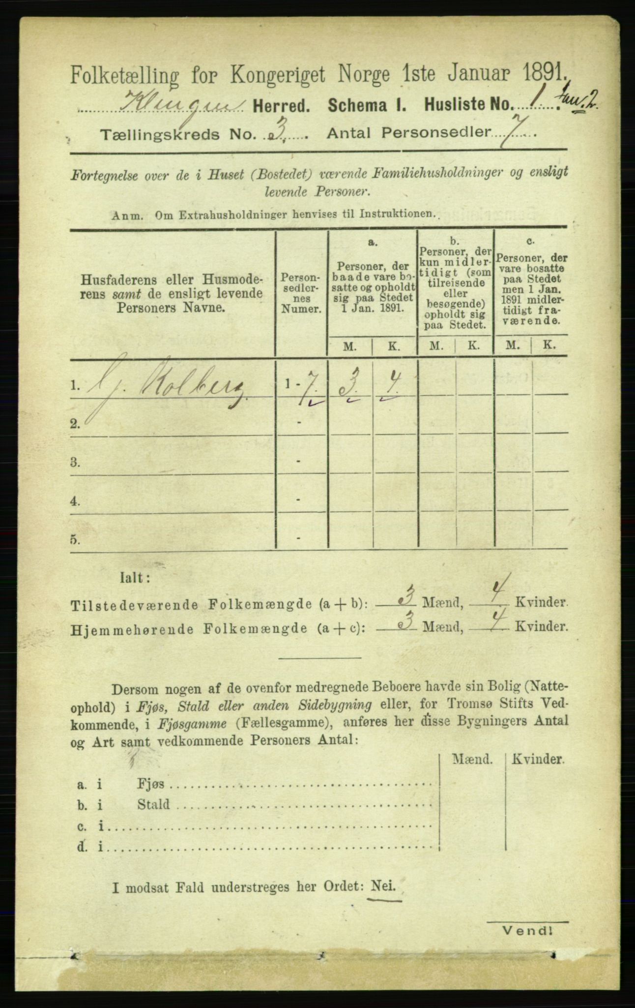 RA, 1891 census for 1746 Klinga, 1891, p. 641