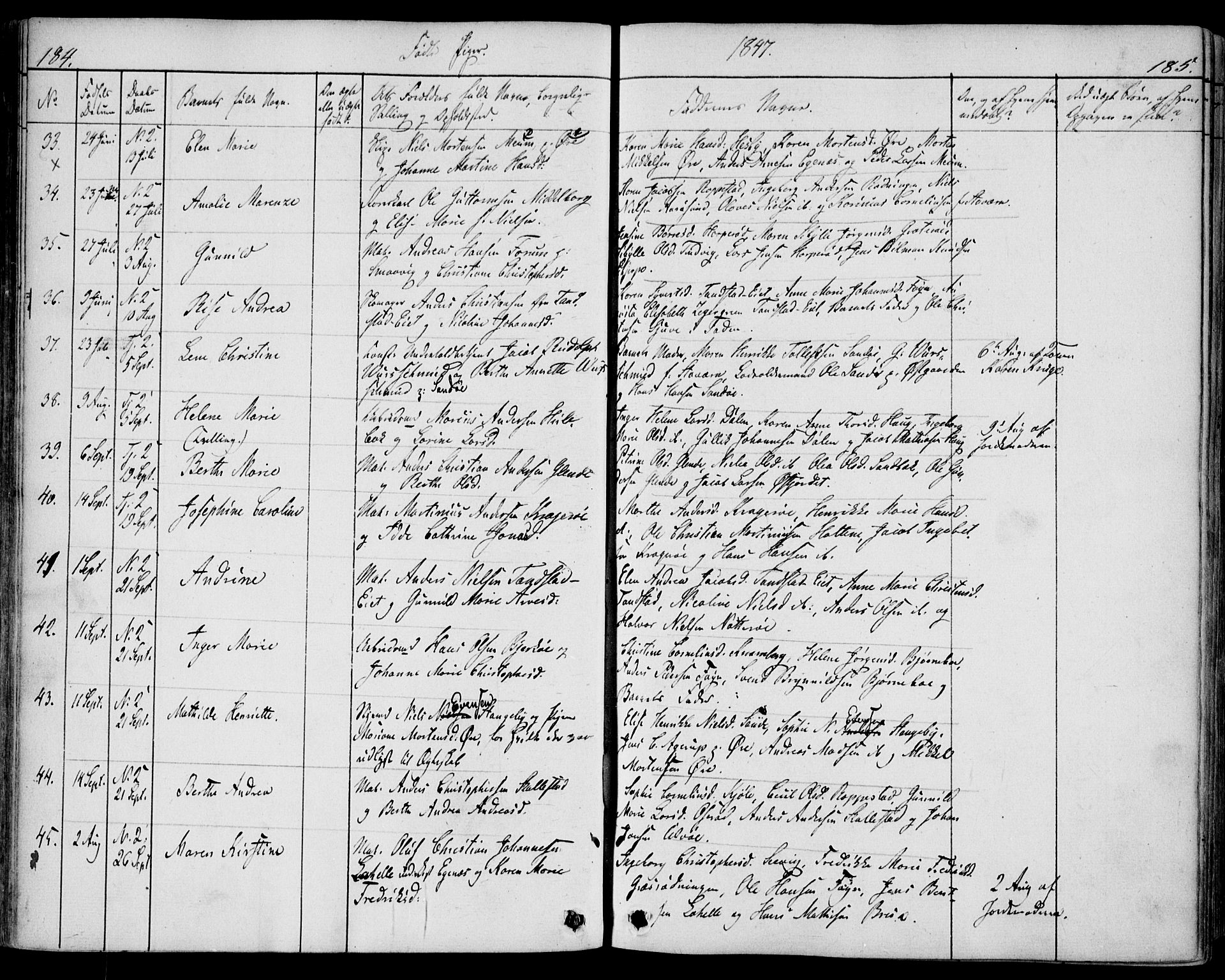 Nøtterøy kirkebøker, SAKO/A-354/F/Fa/L0005: Parish register (official) no. I 5, 1839-1852, p. 184-185