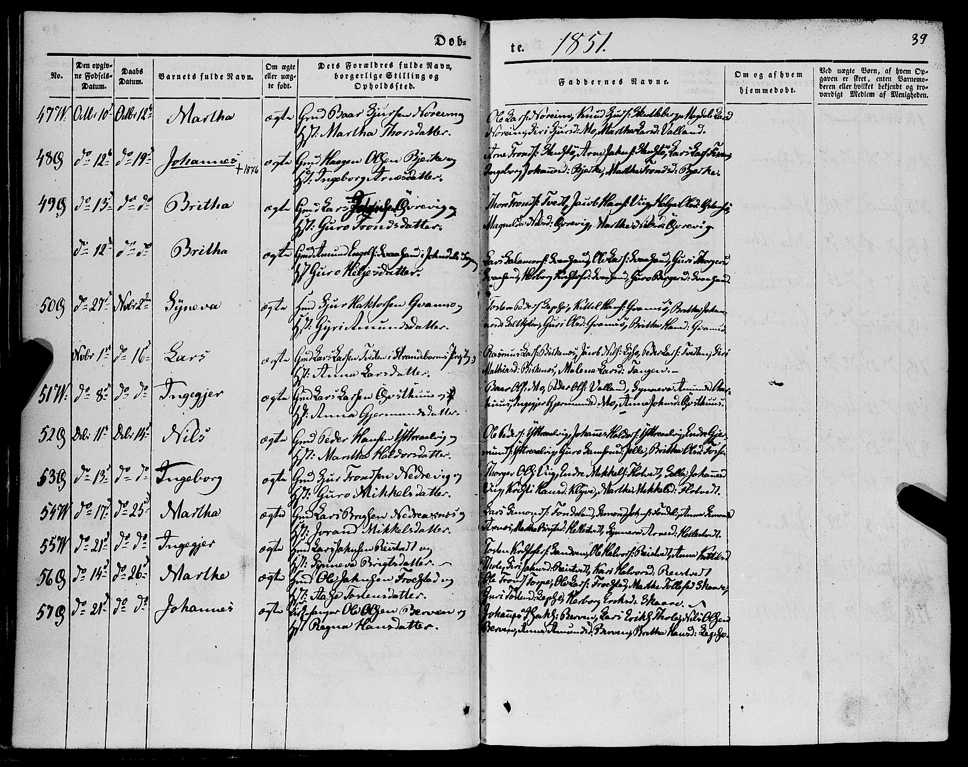 Kvam sokneprestembete, AV/SAB-A-76201/H/Haa: Parish register (official) no. A 8, 1844-1863, p. 39