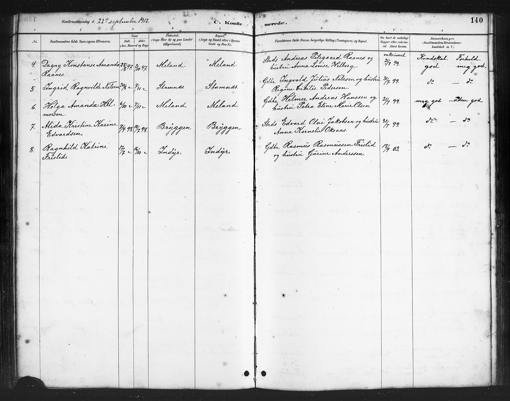 Ministerialprotokoller, klokkerbøker og fødselsregistre - Nordland, AV/SAT-A-1459/808/L0131: Parish register (copy) no. 808C02, 1879-1919, p. 140