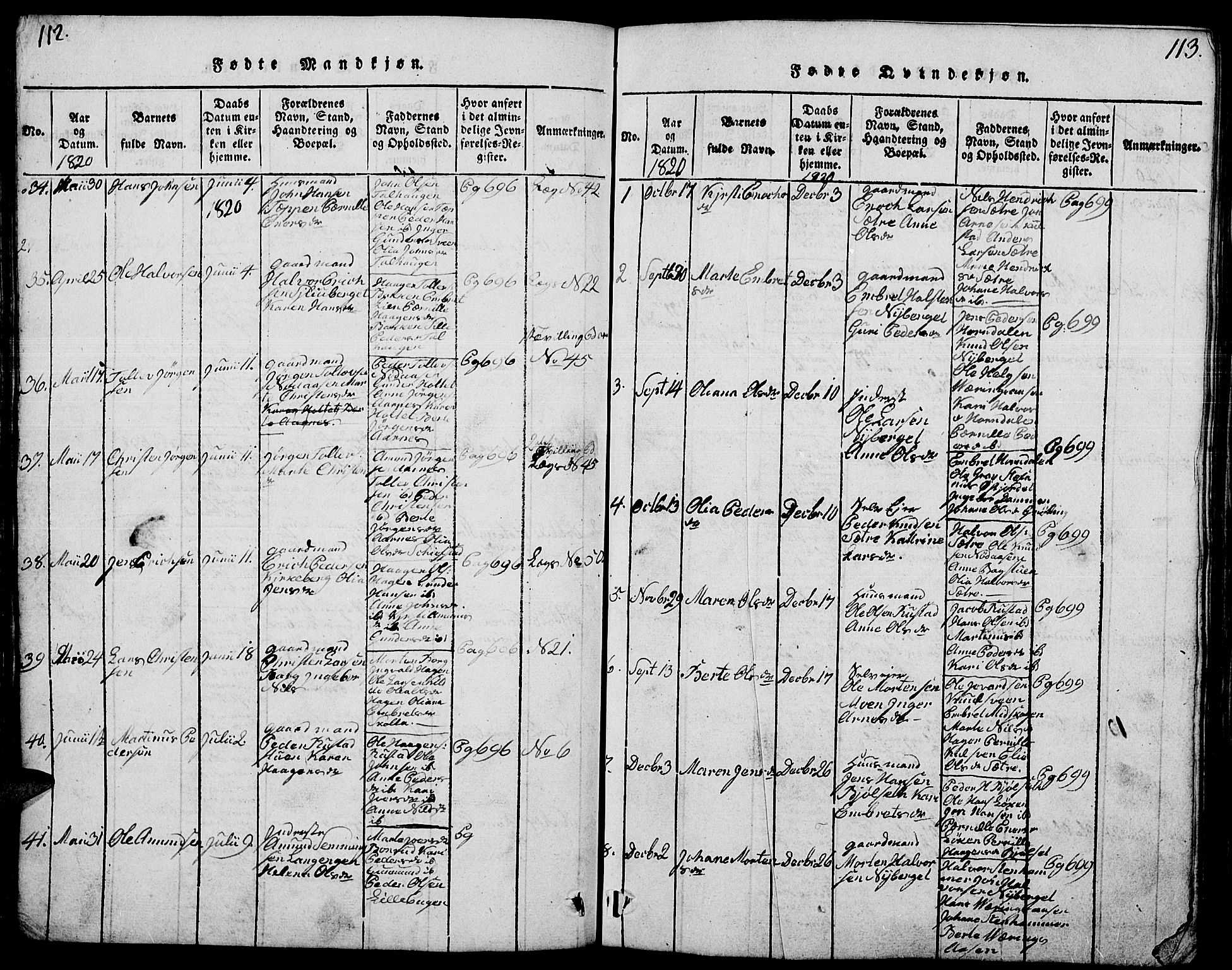 Elverum prestekontor, AV/SAH-PREST-044/H/Ha/Hab/L0001: Parish register (copy) no. 1, 1815-1829, p. 112-113