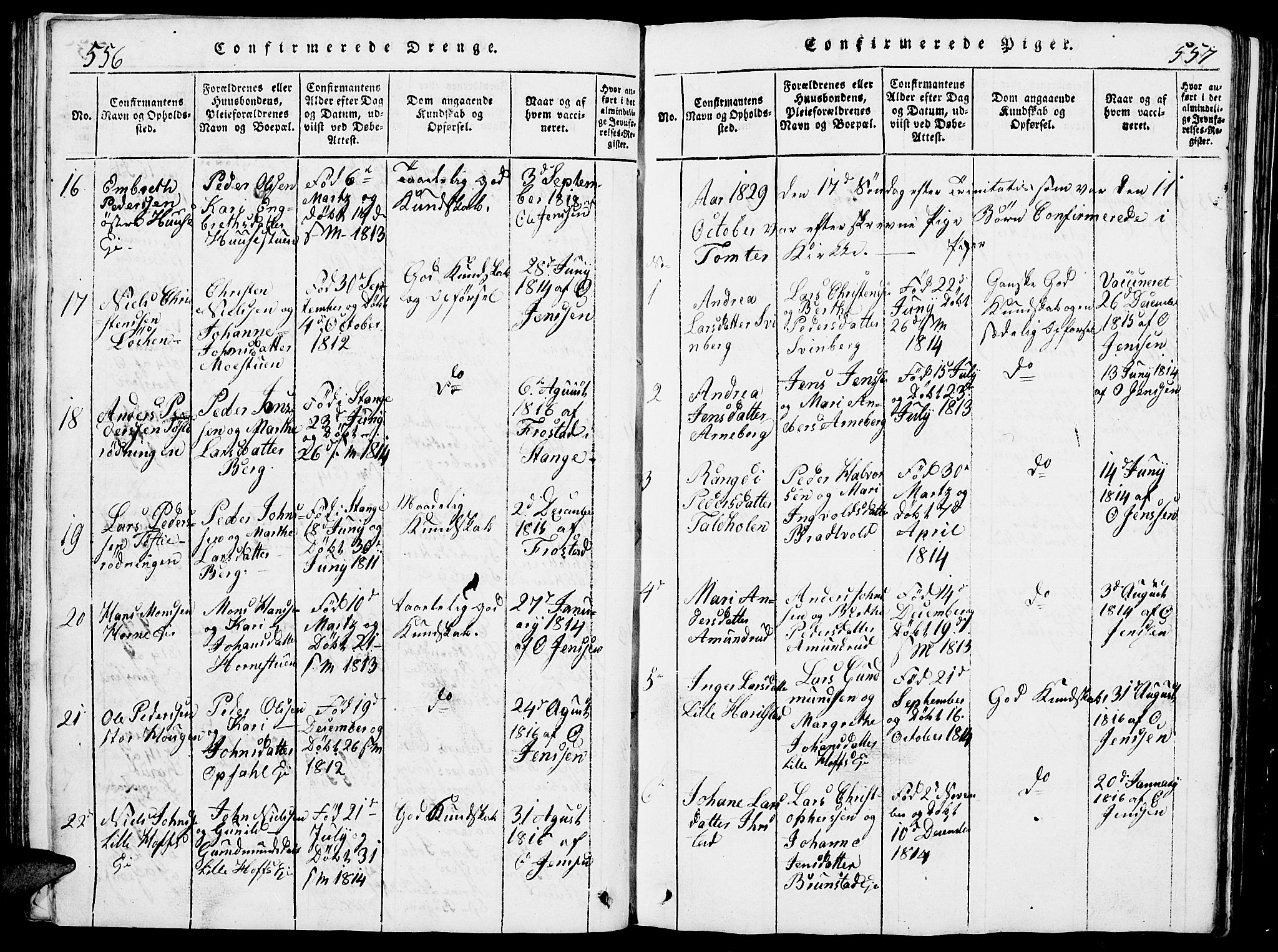 Romedal prestekontor, SAH/PREST-004/L/L0005: Parish register (copy) no. 5, 1814-1829, p. 556-557