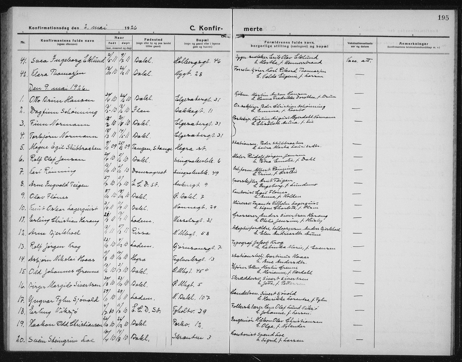 Ministerialprotokoller, klokkerbøker og fødselsregistre - Sør-Trøndelag, AV/SAT-A-1456/604/L0227: Parish register (copy) no. 604C10, 1923-1942, p. 195