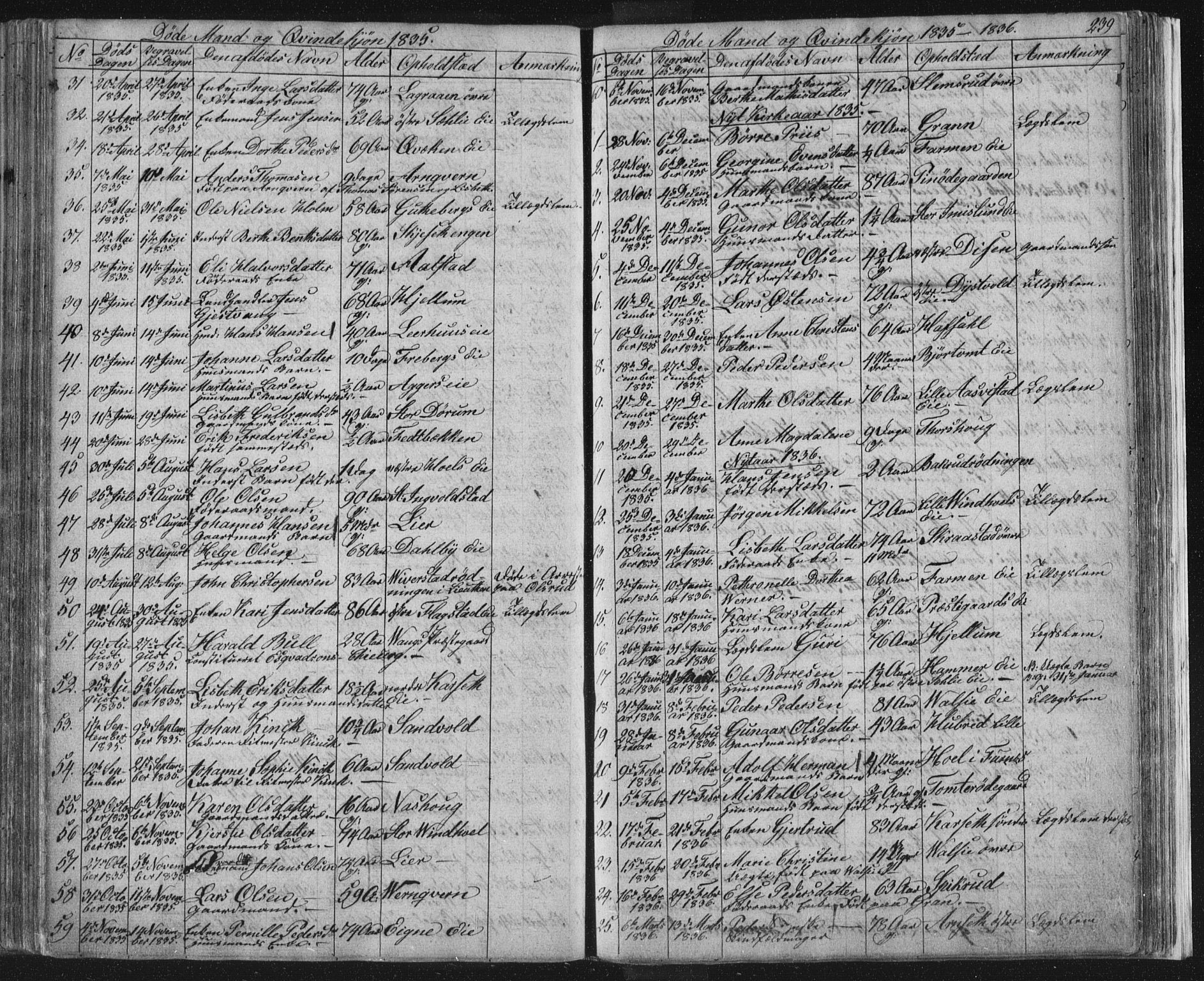 Vang prestekontor, Hedmark, SAH/PREST-008/H/Ha/Hab/L0008: Parish register (copy) no. 8, 1832-1854, p. 239