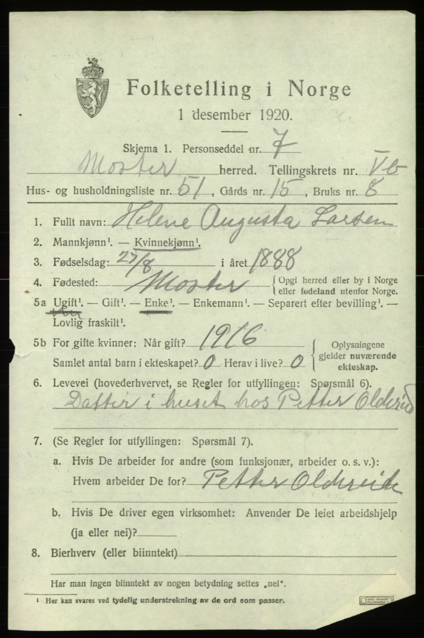SAB, 1920 census for Moster, 1920, p. 2519
