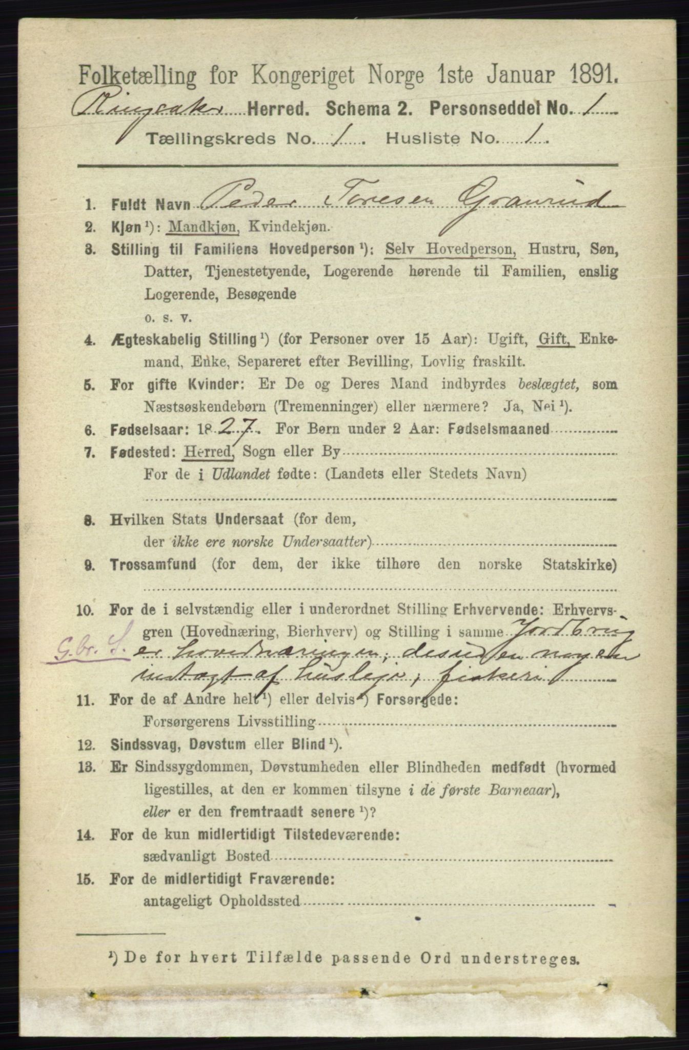 RA, 1891 census for 0412 Ringsaker, 1891, p. 173