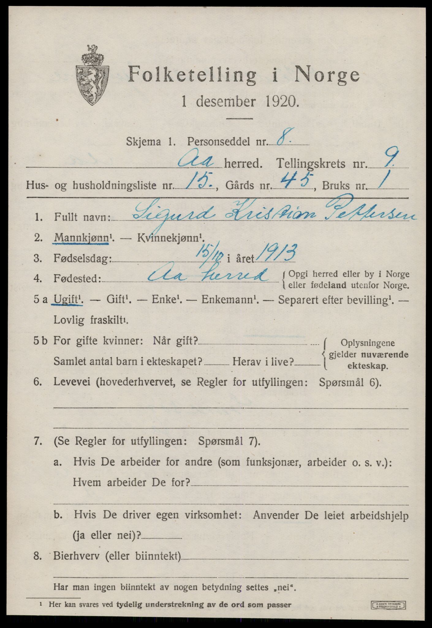 SAT, 1920 census for Å, 1920, p. 3970