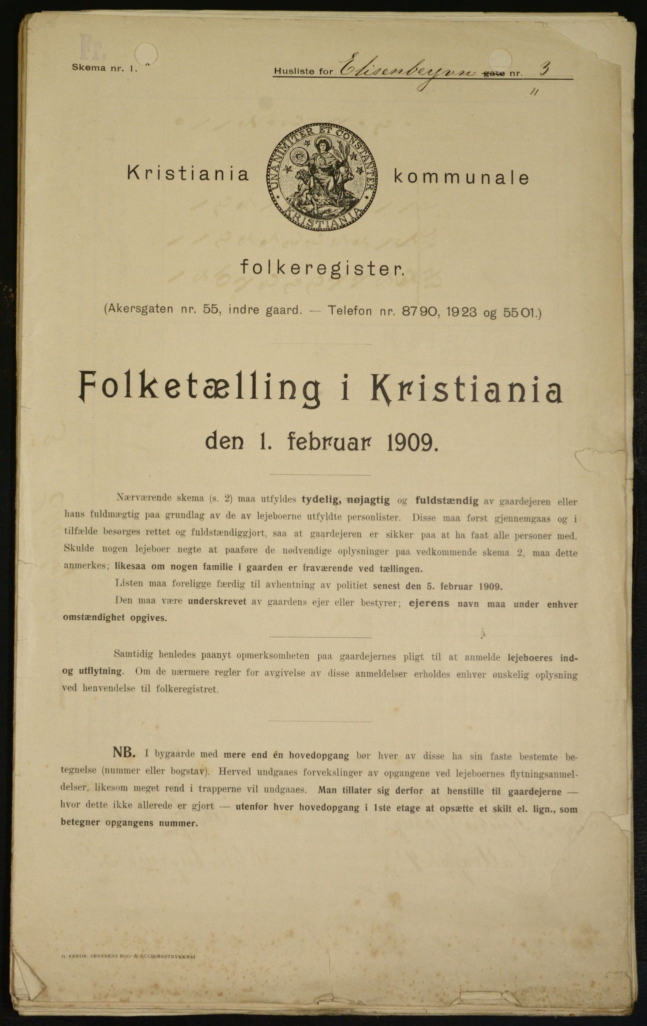 OBA, Municipal Census 1909 for Kristiania, 1909, p. 18444