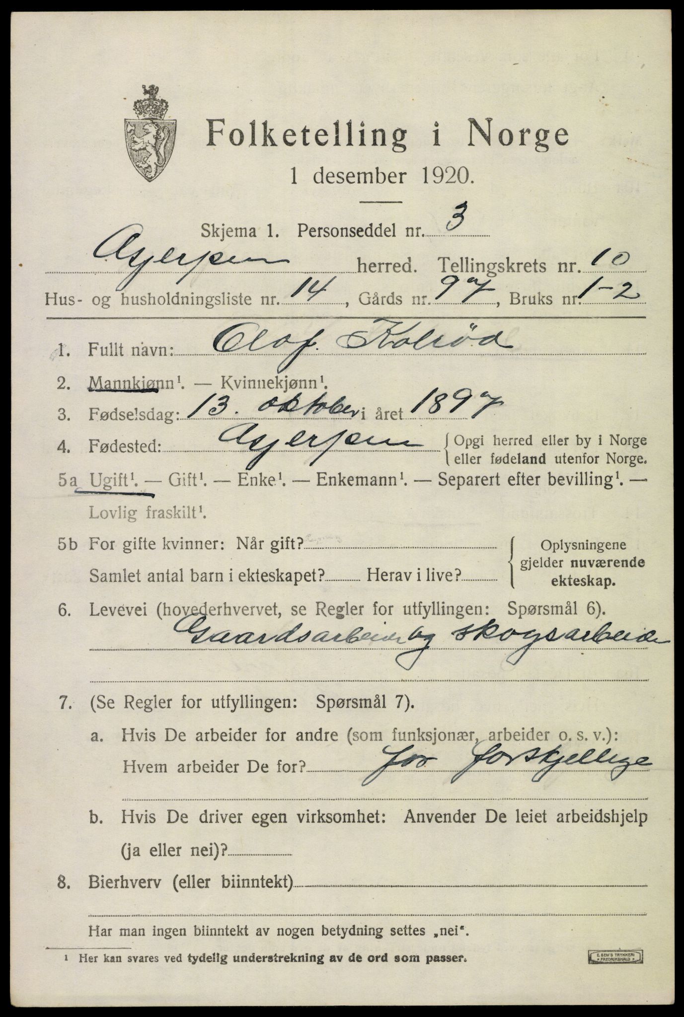 SAKO, 1920 census for Gjerpen, 1920, p. 11612