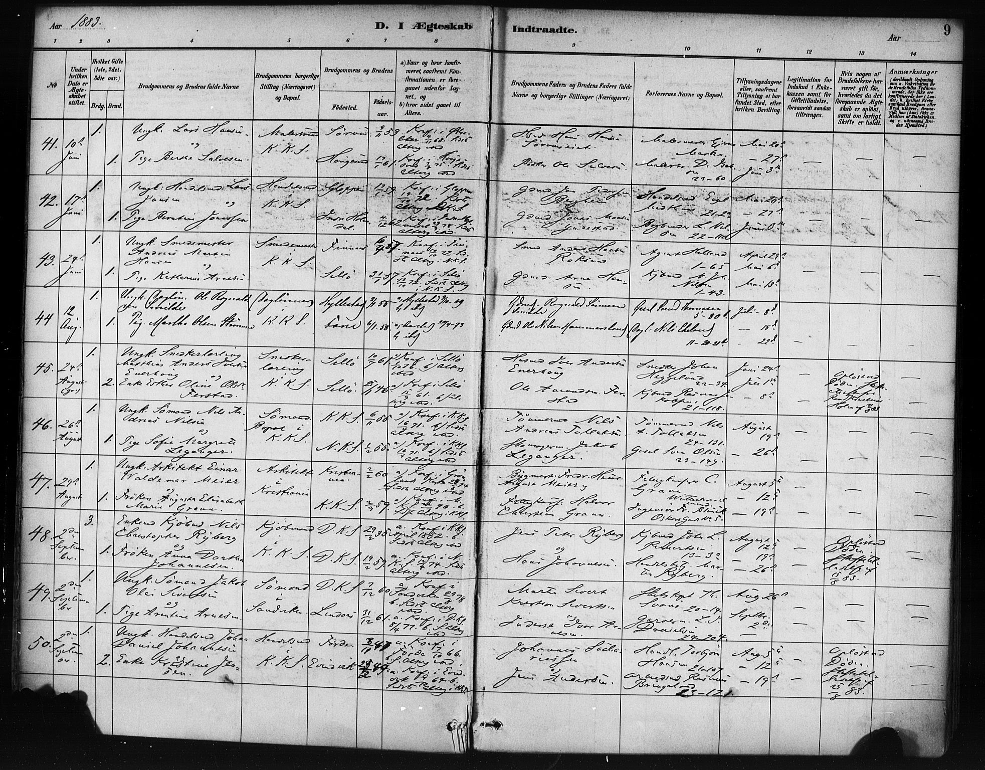 Korskirken sokneprestembete, AV/SAB-A-76101/H/Haa/L0037: Parish register (official) no. D 4, 1883-1904, p. 9