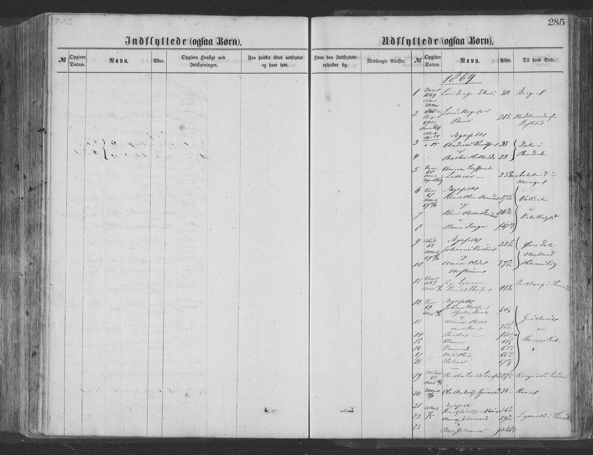 Hosanger sokneprestembete, AV/SAB-A-75801/H/Haa: Parish register (official) no. A 9, 1864-1876, p. 285