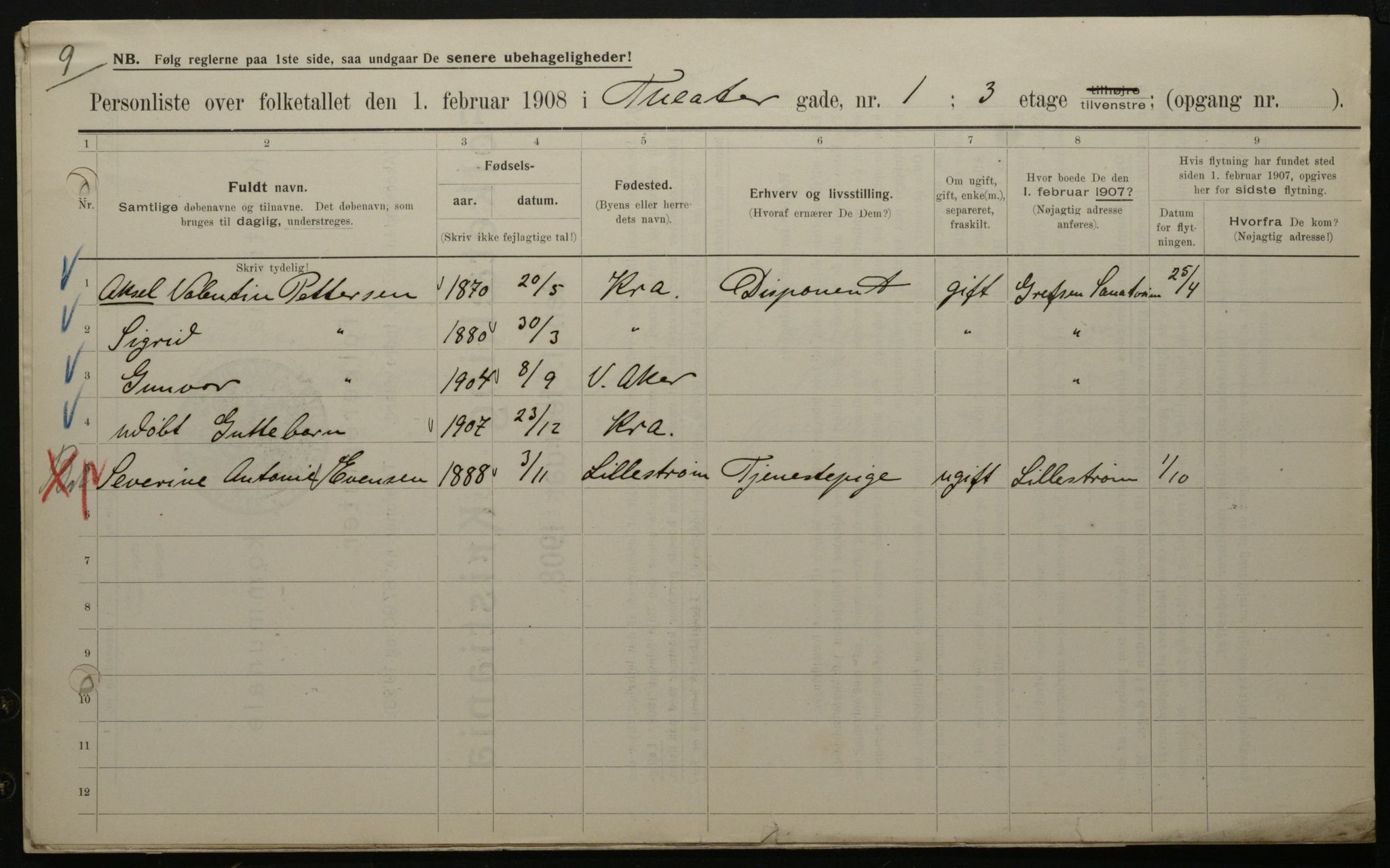 OBA, Municipal Census 1908 for Kristiania, 1908, p. 96188