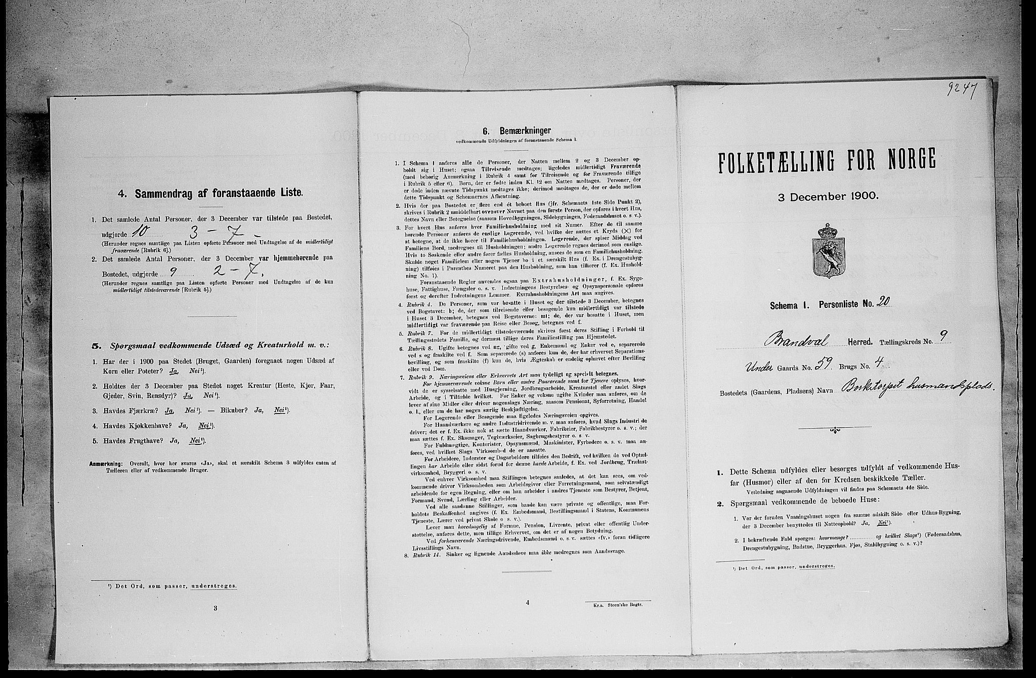 SAH, 1900 census for Brandval, 1900, p. 1181