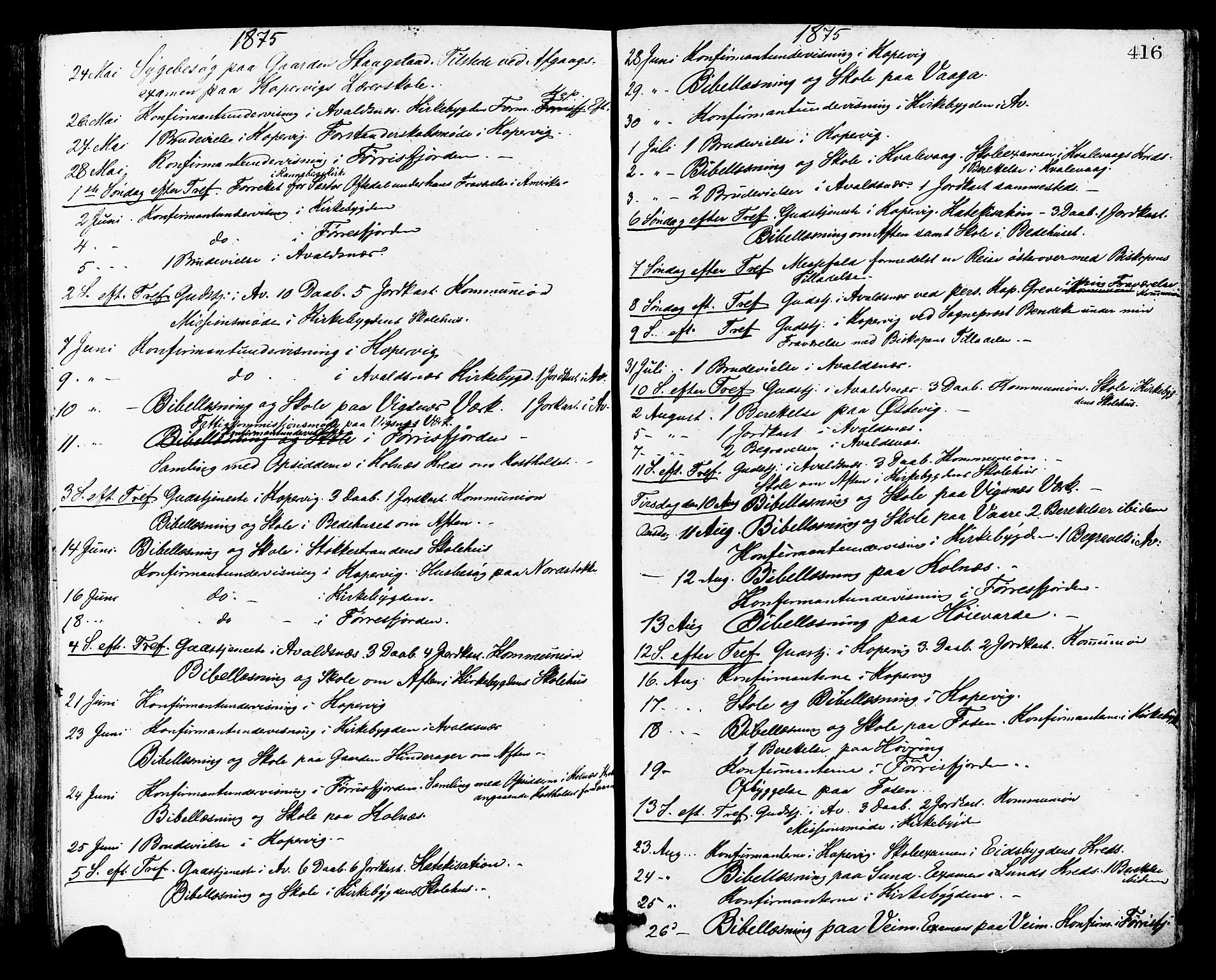 Avaldsnes sokneprestkontor, AV/SAST-A -101851/H/Ha/Haa/L0012: Parish register (official) no. A 12, 1865-1880, p. 416