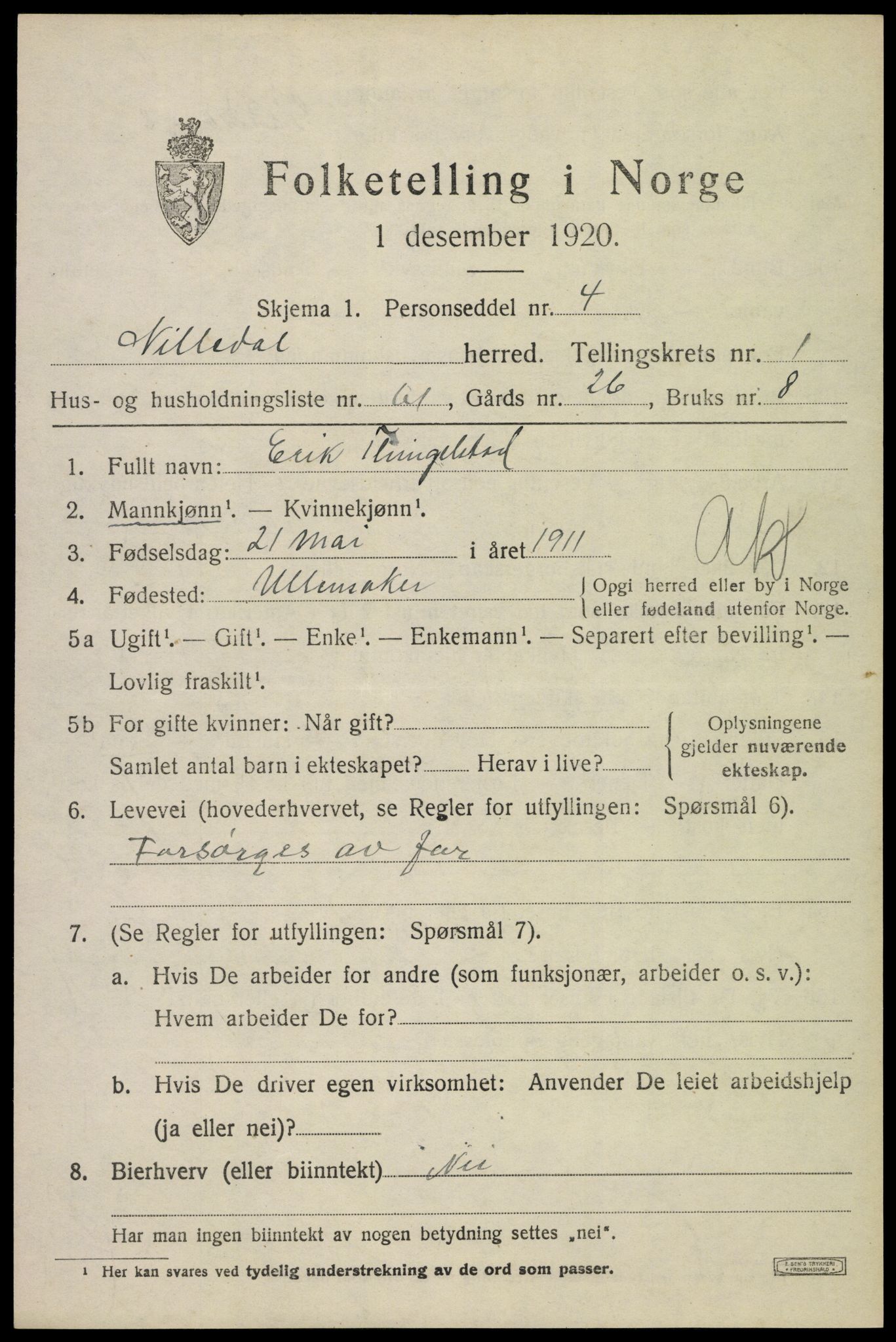 SAO, 1920 census for Nittedal, 1920, p. 1968