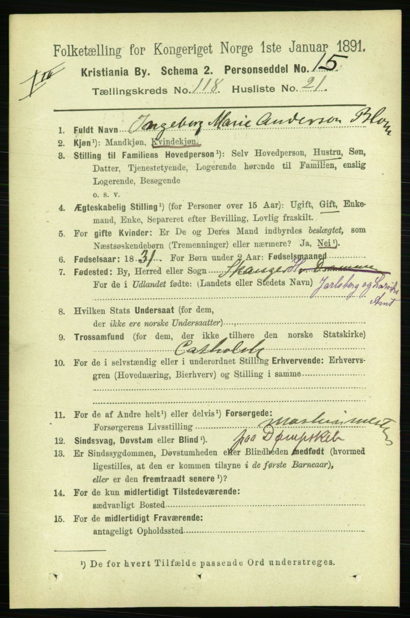 RA, 1891 census for 0301 Kristiania, 1891, p. 63551