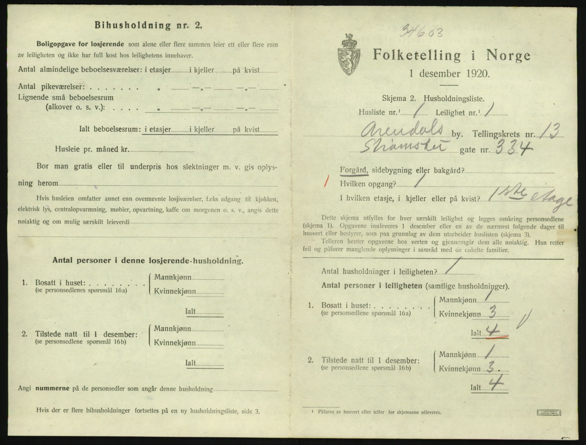 SAK, 1920 census for Arendal, 1920, p. 6796