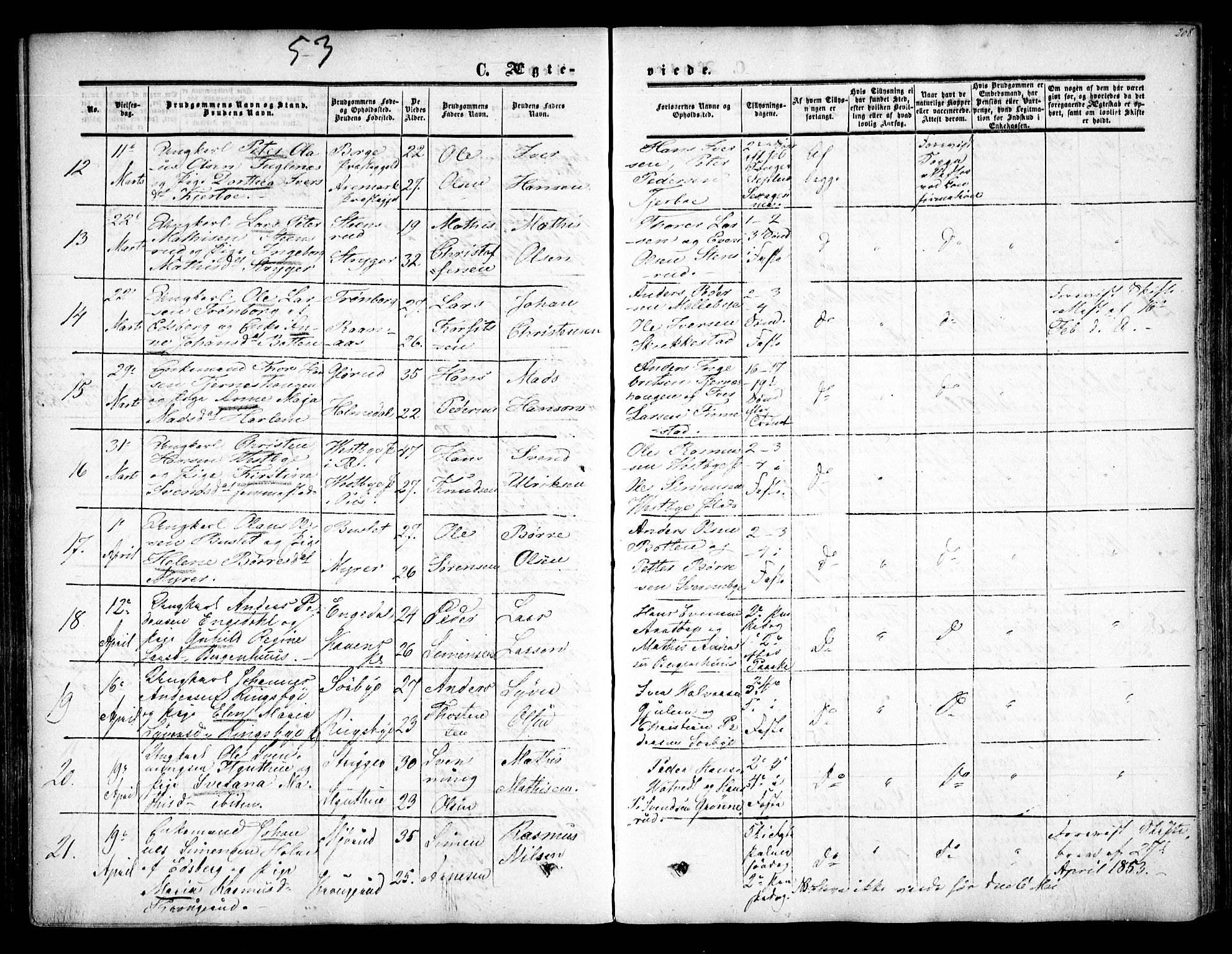 Rakkestad prestekontor Kirkebøker, AV/SAO-A-2008/F/Fa/L0009: Parish register (official) no. I 9, 1850-1856, p. 208