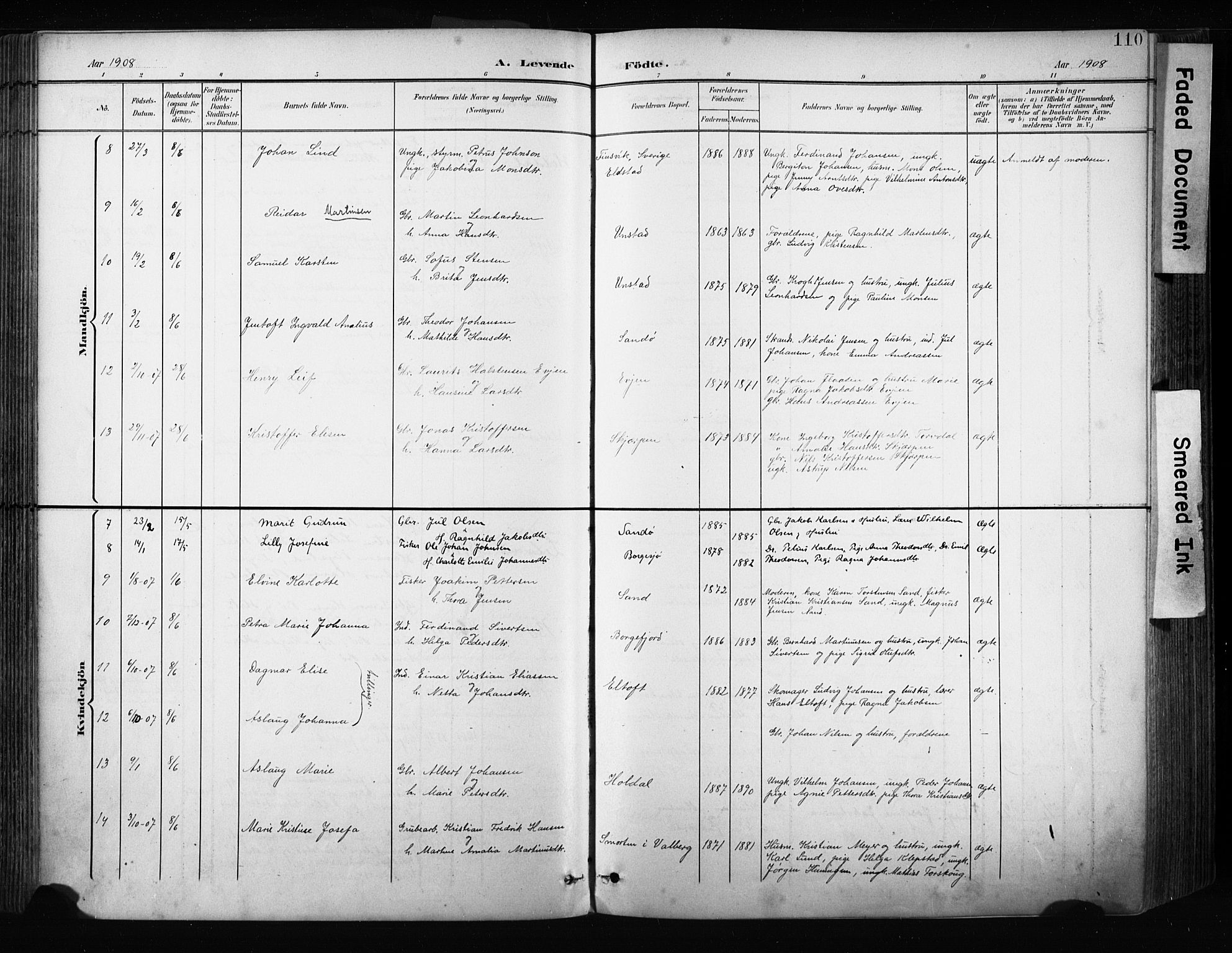 Ministerialprotokoller, klokkerbøker og fødselsregistre - Nordland, AV/SAT-A-1459/880/L1134: Parish register (official) no. 880A08, 1899-1908, p. 110