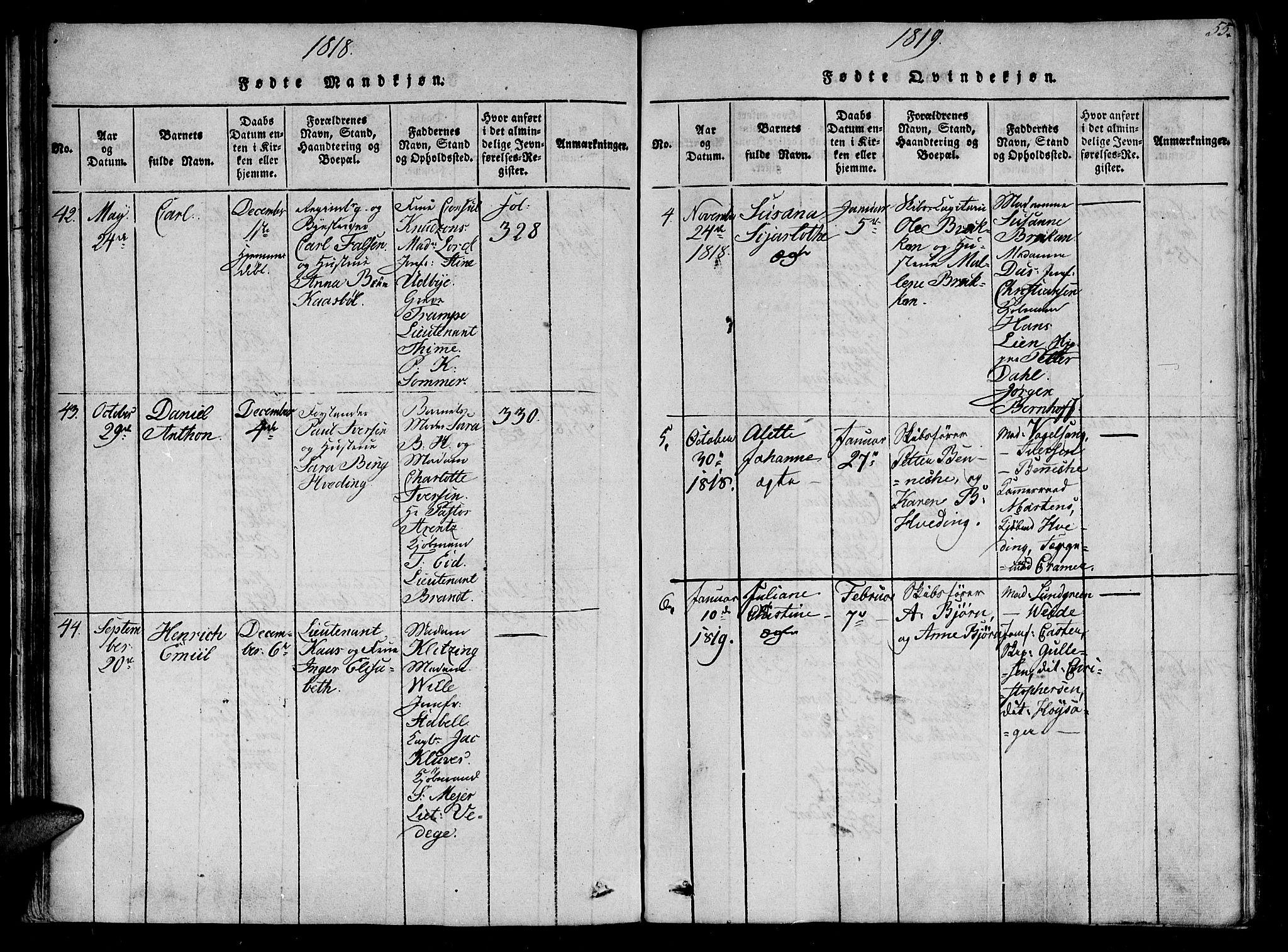 Ministerialprotokoller, klokkerbøker og fødselsregistre - Sør-Trøndelag, SAT/A-1456/602/L0107: Parish register (official) no. 602A05, 1815-1821, p. 55