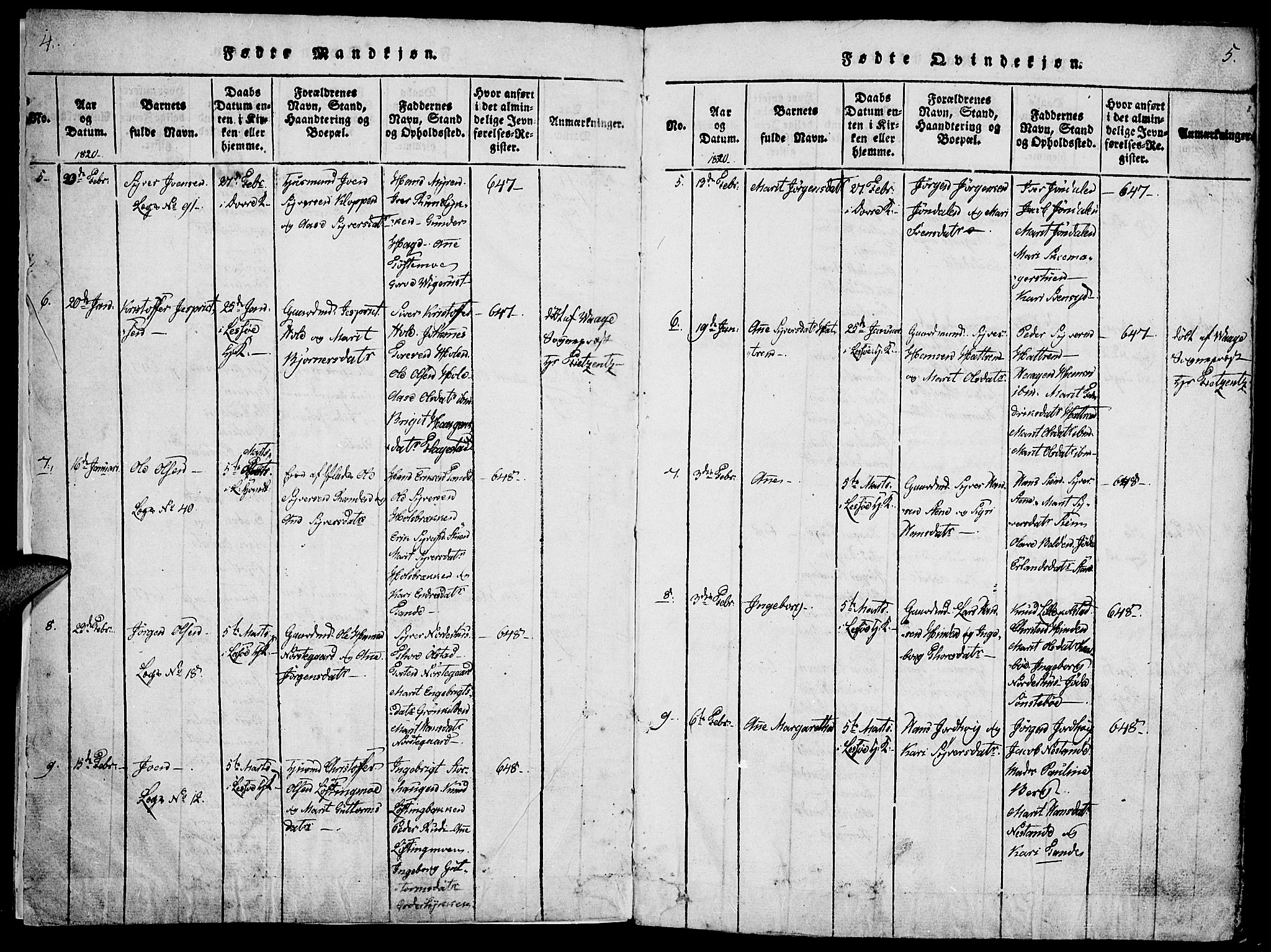 Lesja prestekontor, SAH/PREST-068/H/Ha/Haa/L0004: Parish register (official) no. 4, 1820-1829, p. 4-5