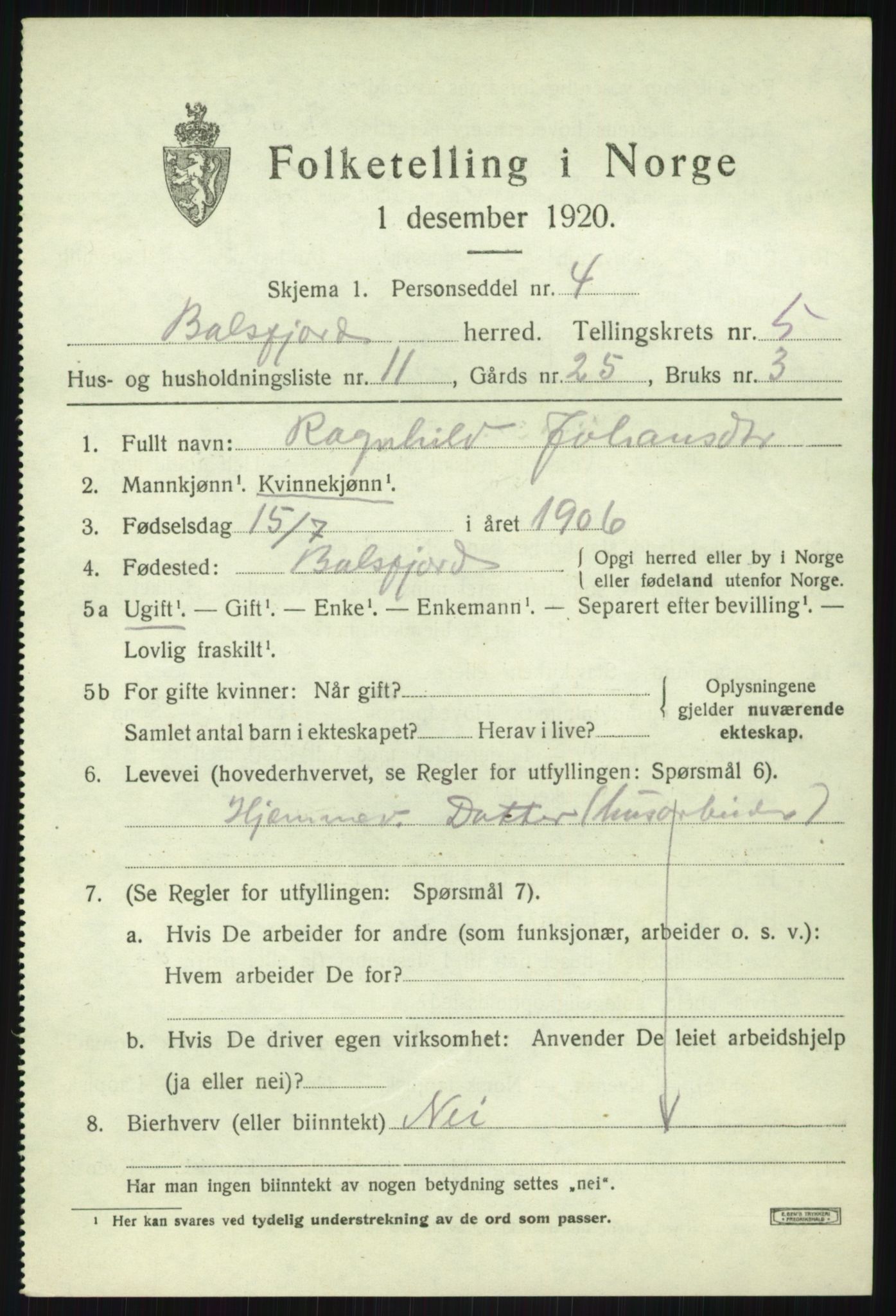 SATØ, 1920 census for Balsfjord, 1920, p. 3238