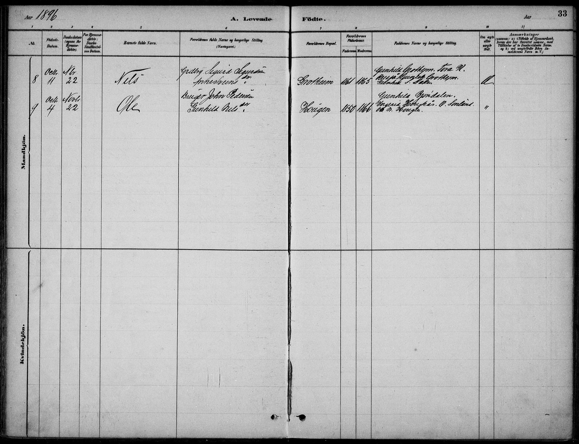 Hjartdal kirkebøker, AV/SAKO-A-270/F/Fc/L0002: Parish register (official) no. III 2, 1880-1936, p. 33