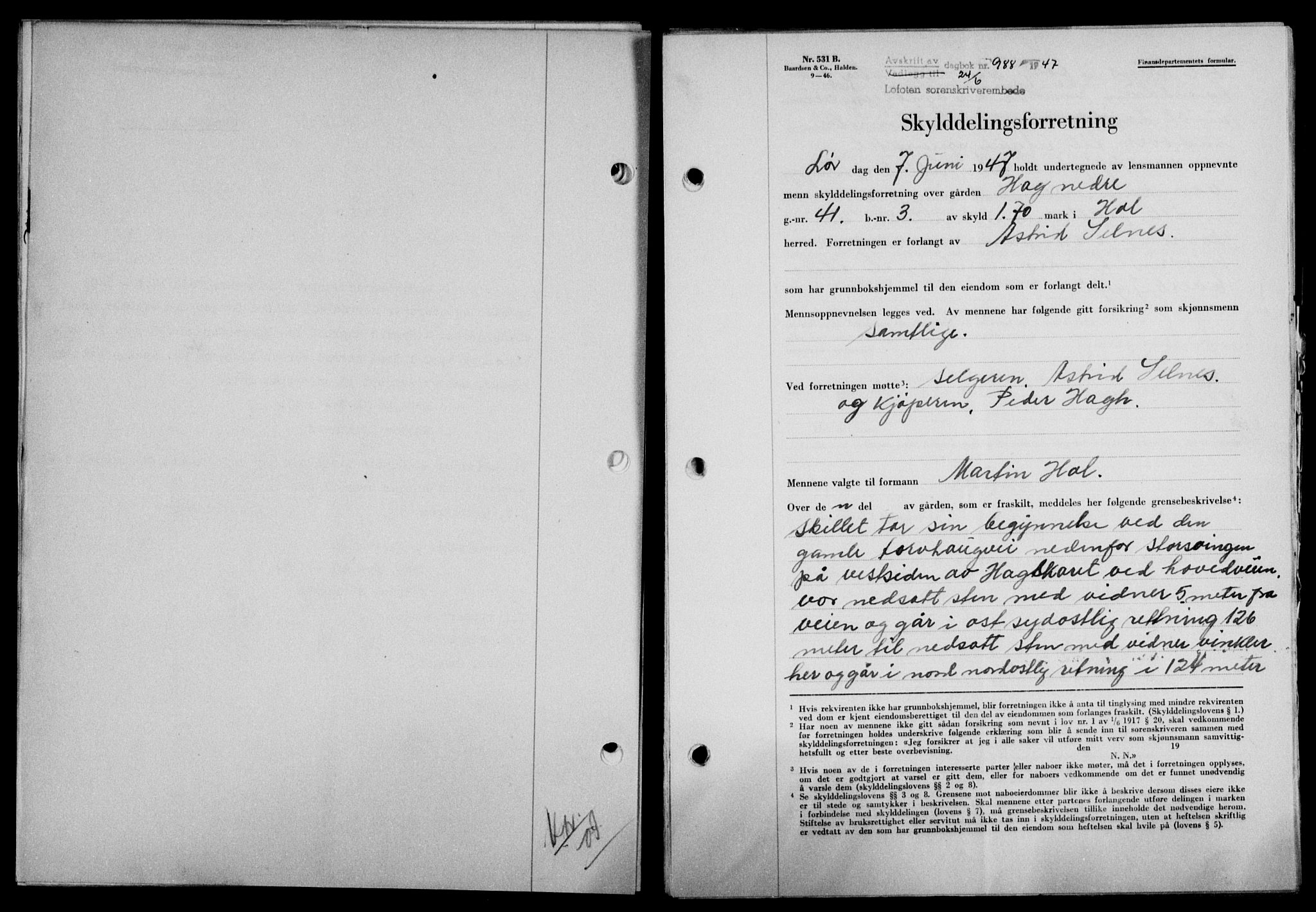 Lofoten sorenskriveri, SAT/A-0017/1/2/2C/L0016a: Mortgage book no. 16a, 1947-1947, Diary no: : 988/1947