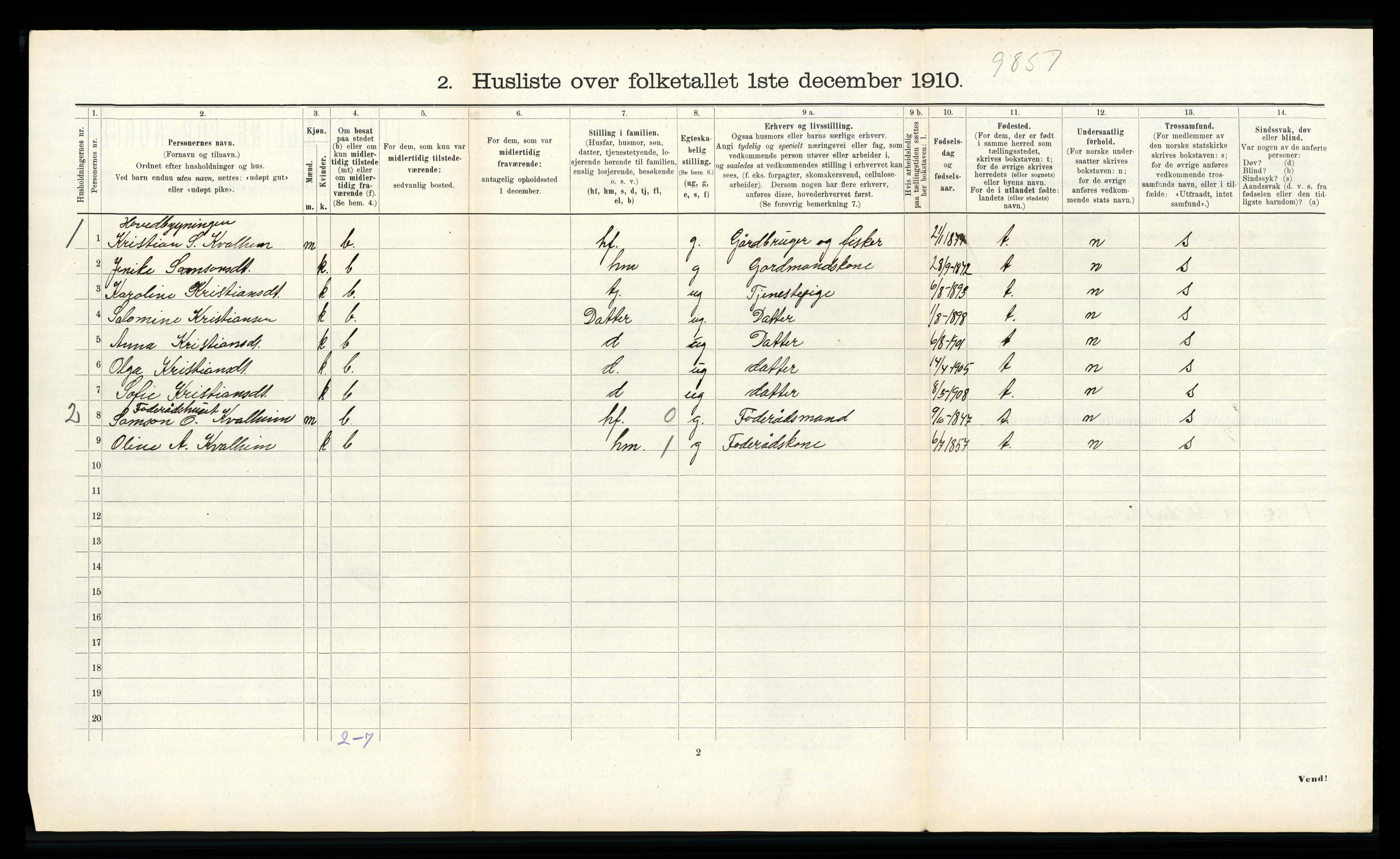 RA, 1910 census for Nord-Vågsøy, 1910, p. 290