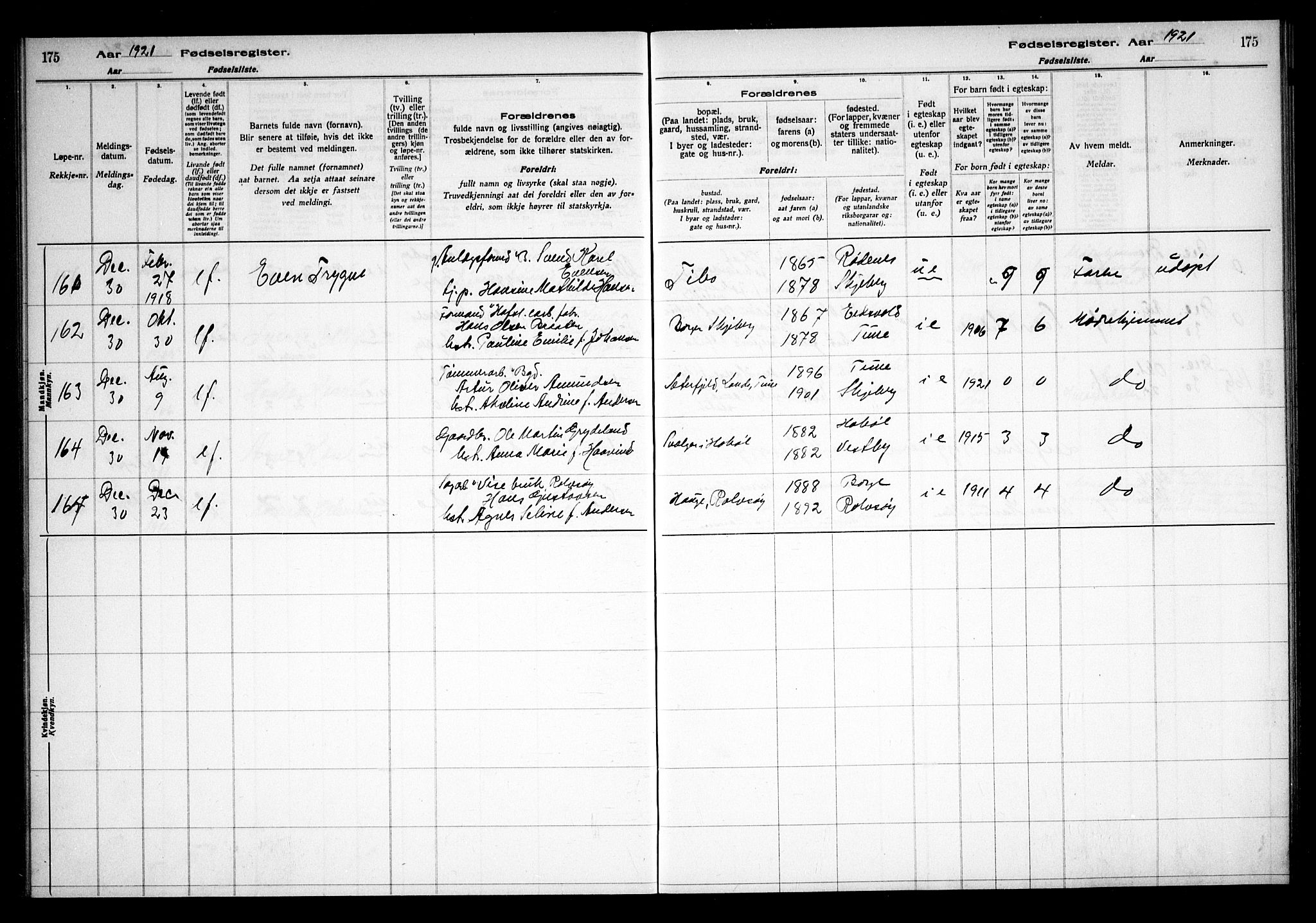 Sarpsborg prestekontor Kirkebøker, AV/SAO-A-2006/J/Ja/L0001: Birth register no. 1, 1916-1922, p. 175