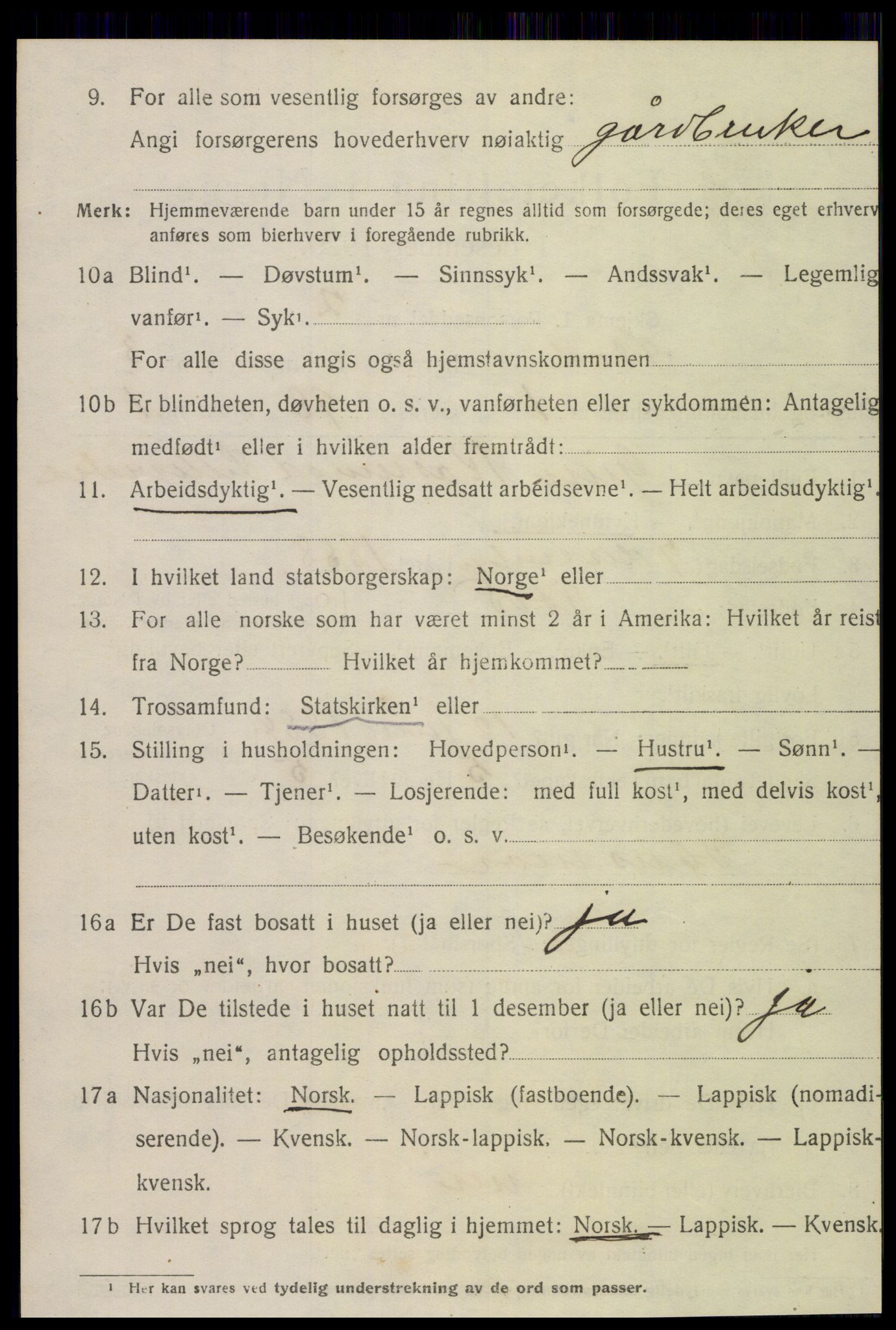 SAT, 1920 census for Stod, 1920, p. 2217