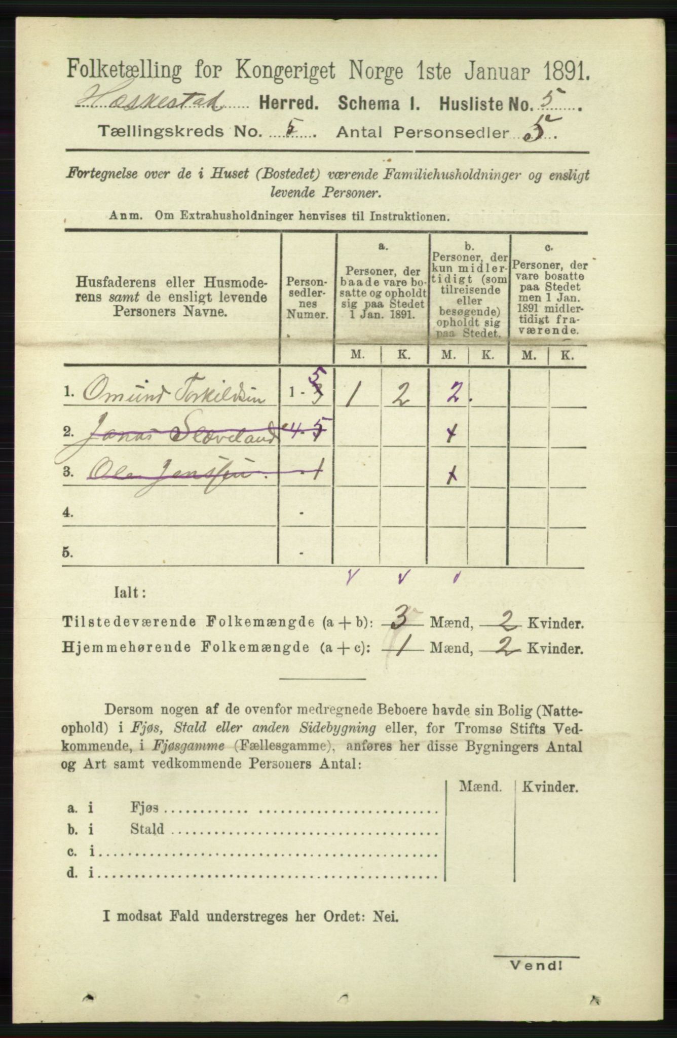 RA, 1891 census for 1113 Heskestad, 1891, p. 850