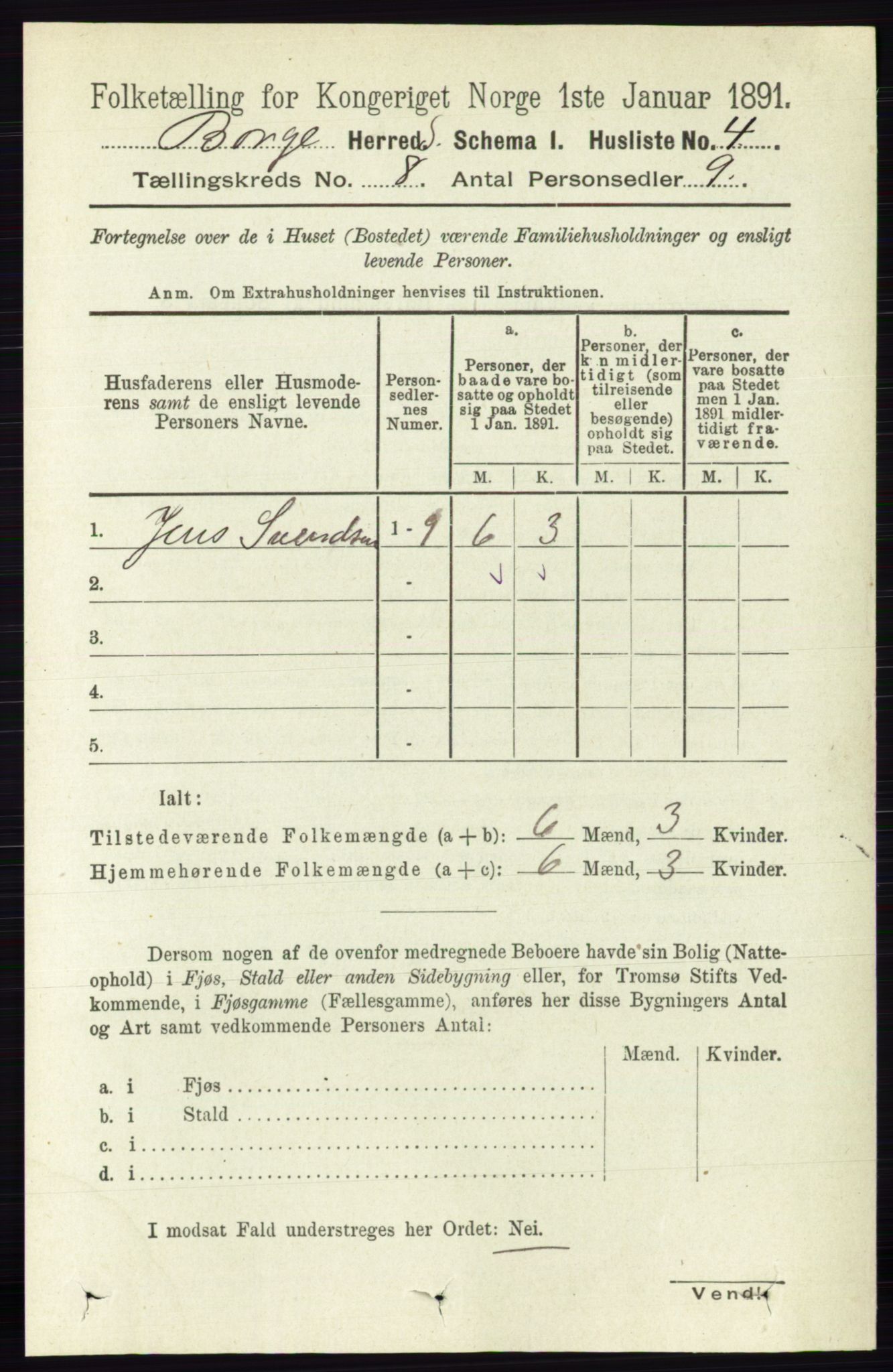 RA, 1891 census for 0113 Borge, 1891, p. 5044