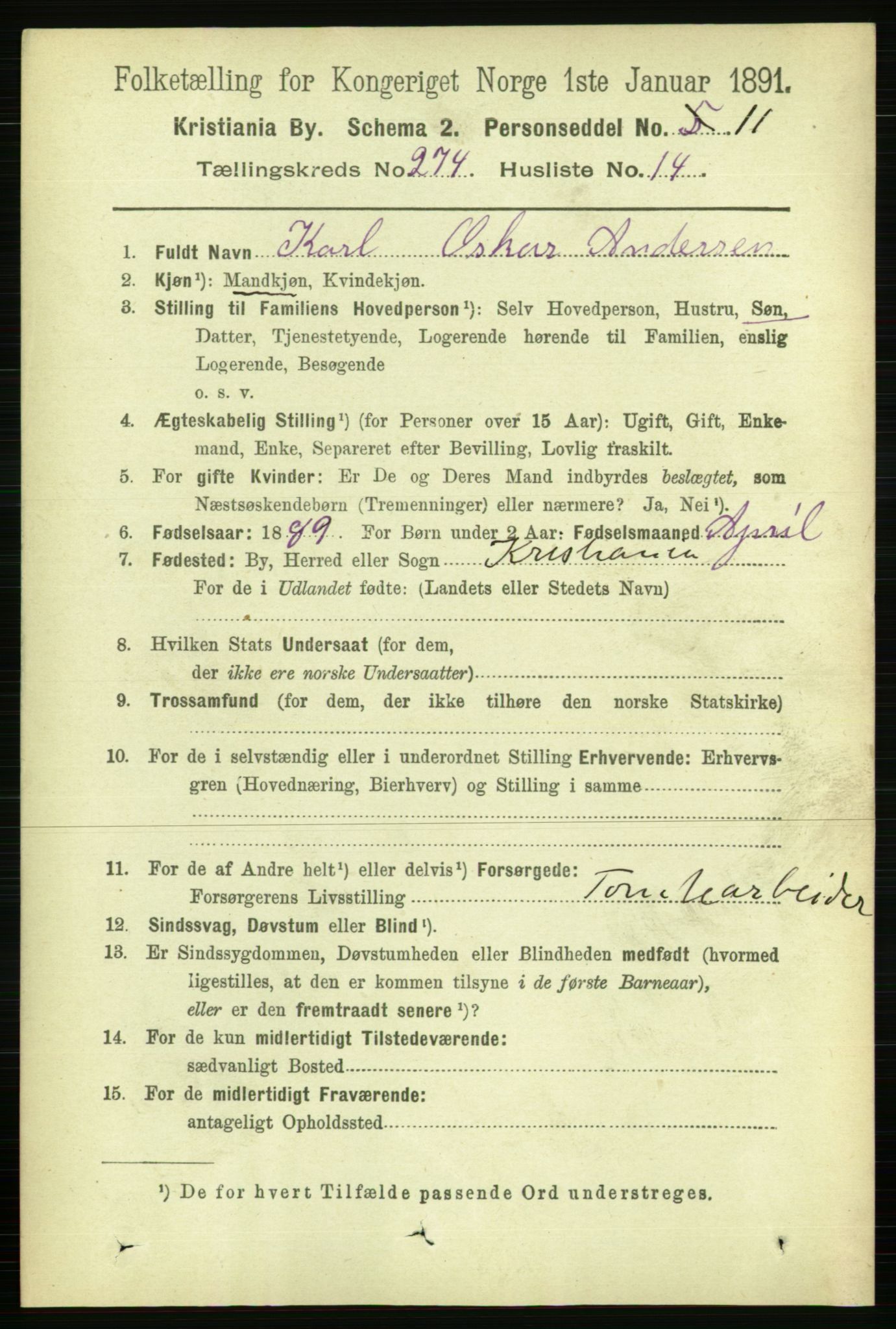 RA, 1891 census for 0301 Kristiania, 1891, p. 166623