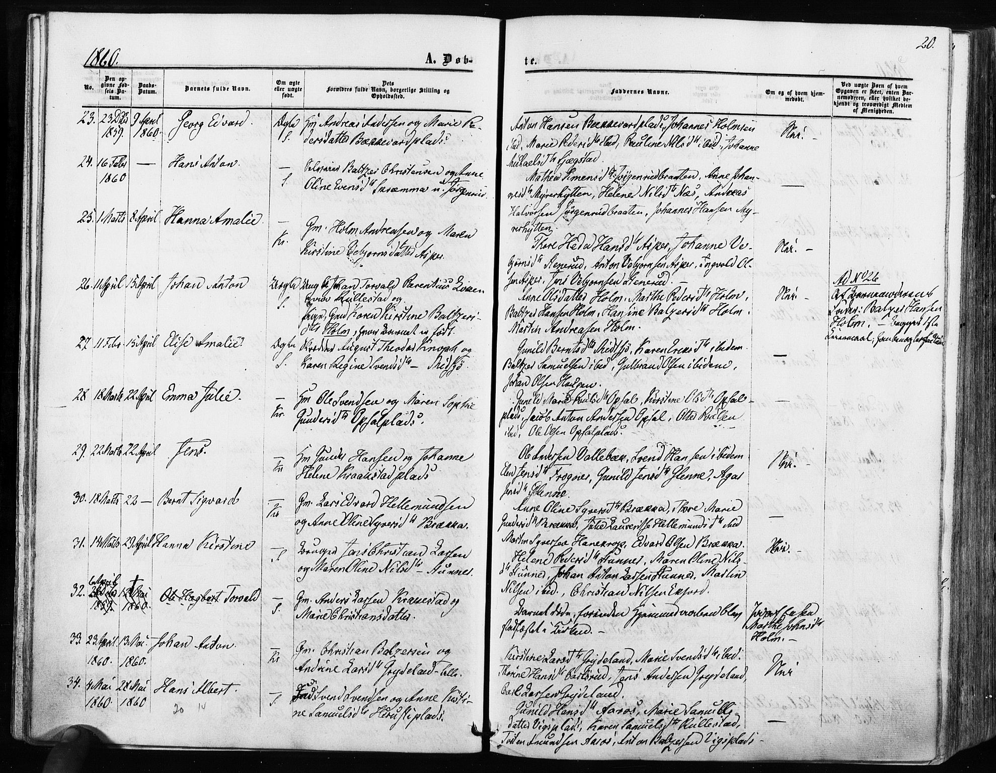 Kråkstad prestekontor Kirkebøker, SAO/A-10125a/F/Fa/L0007: Parish register (official) no. I 7, 1858-1870, p. 20