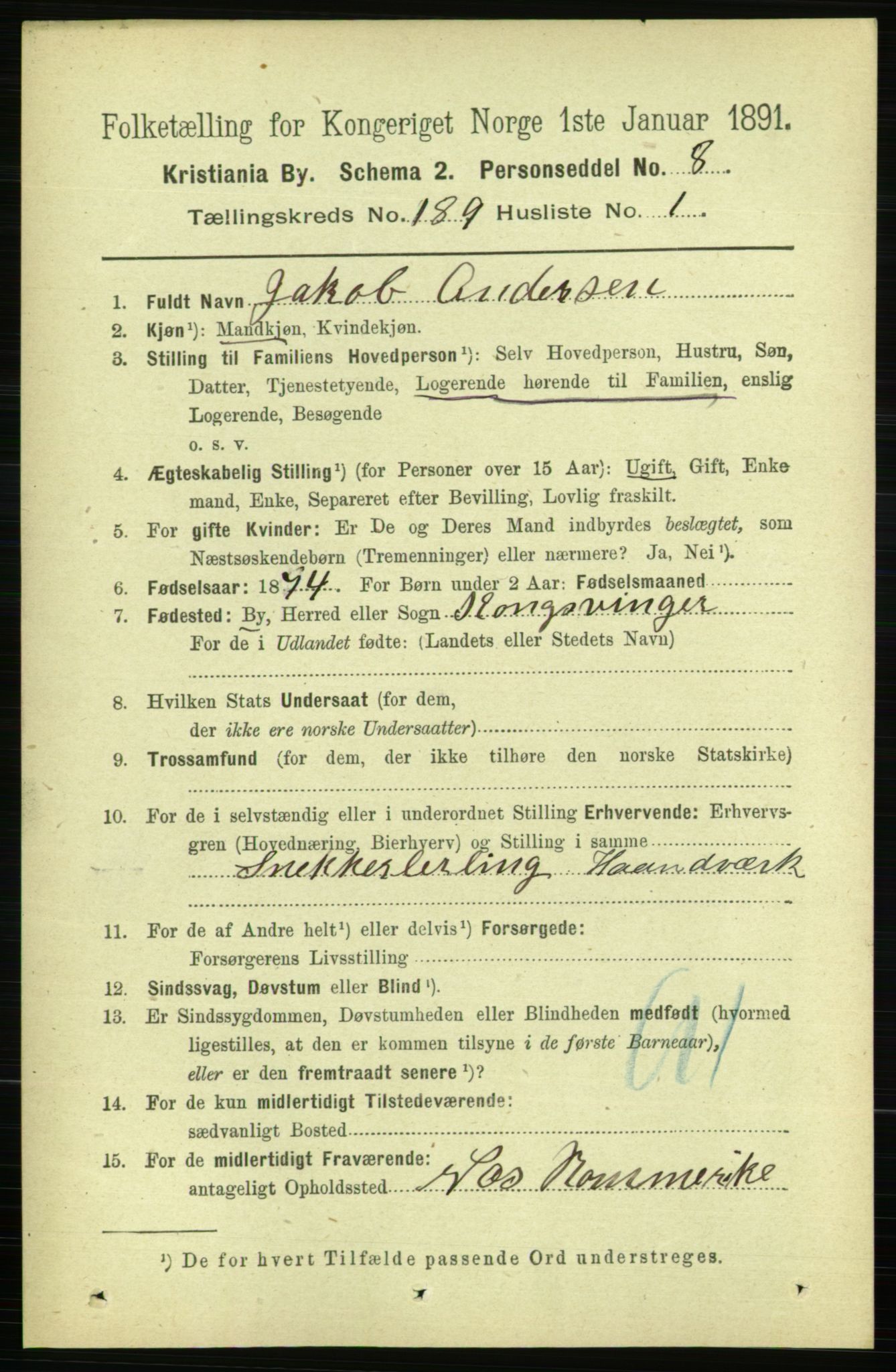 RA, 1891 census for 0301 Kristiania, 1891, p. 113197