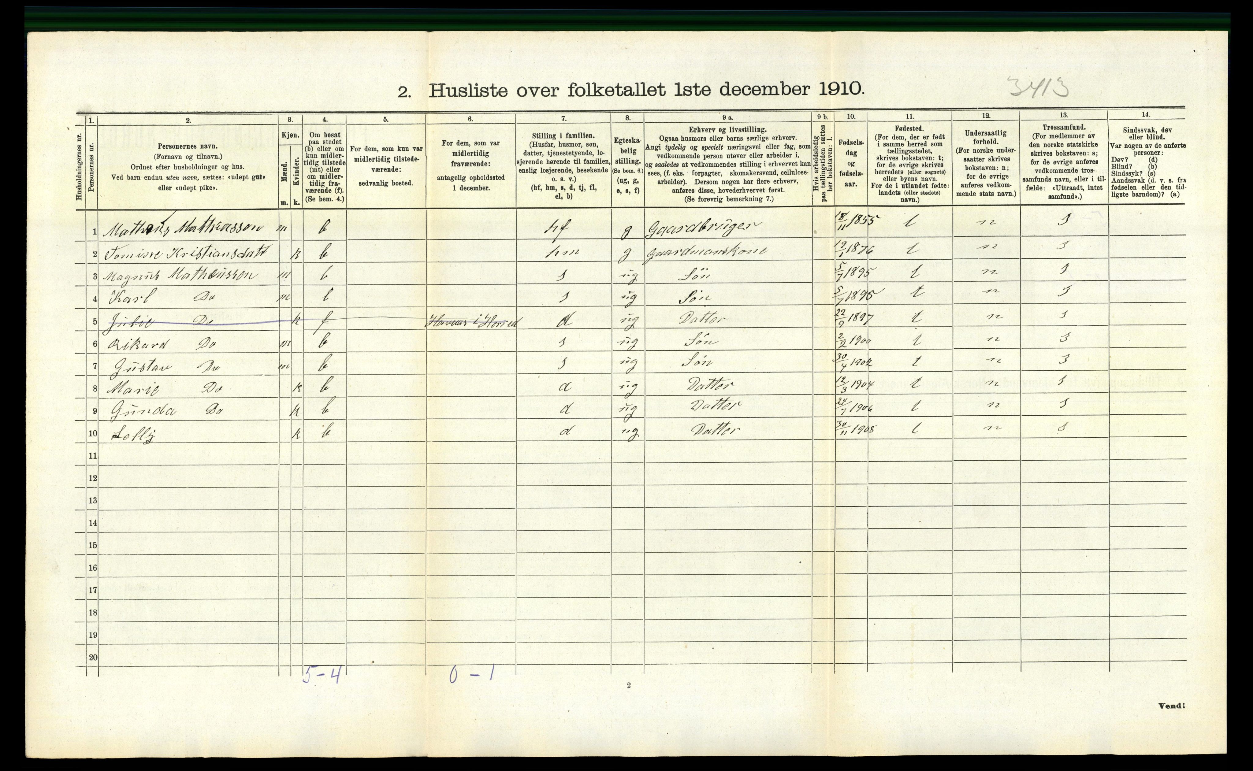 RA, 1910 census for Herad, 1910, p. 345