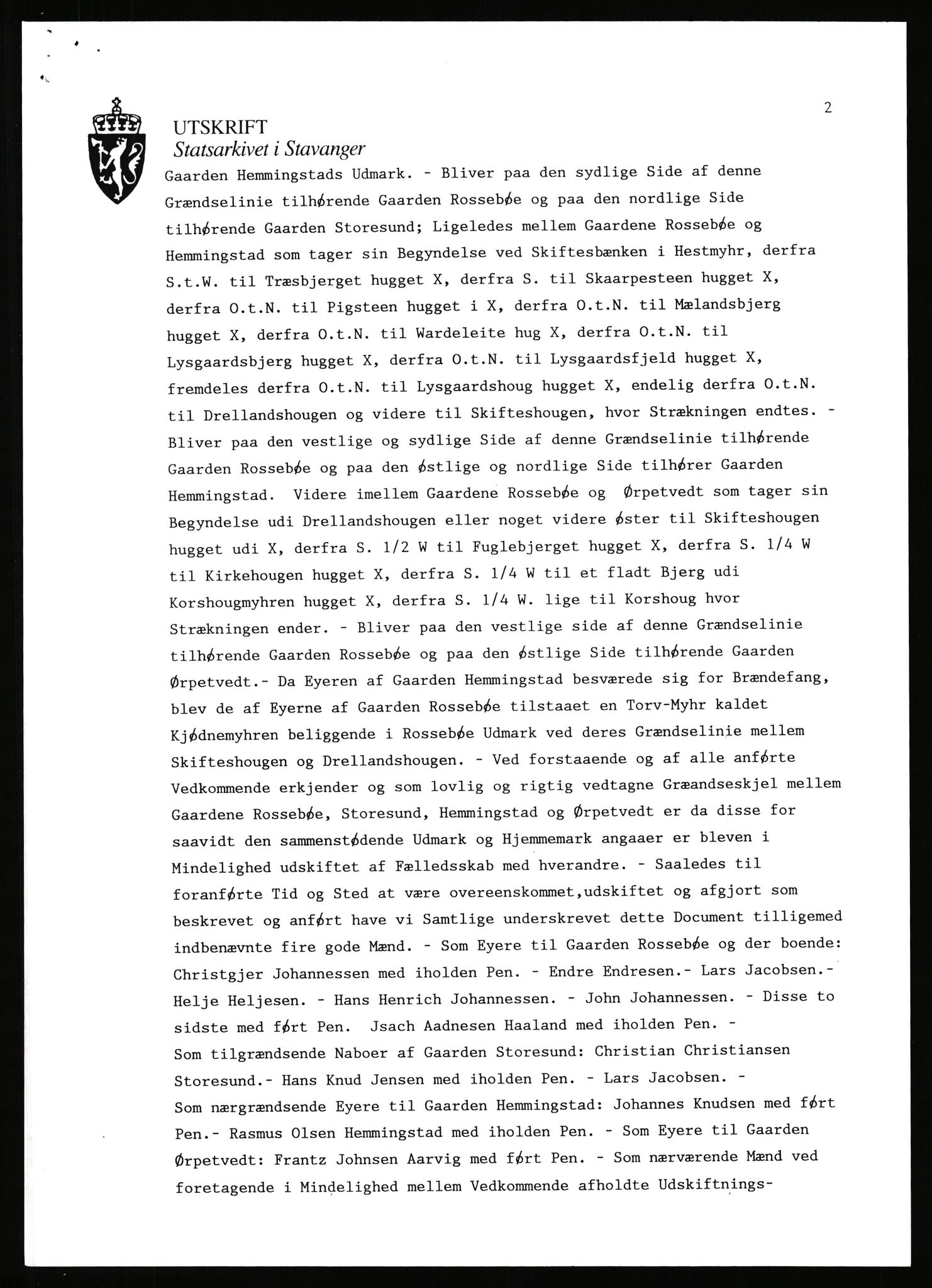 Statsarkivet i Stavanger, AV/SAST-A-101971/03/Y/Yj/L0098: Avskrifter sortert etter gårdsnavn: Øigrei - Østeinstad, 1750-1930, p. 338