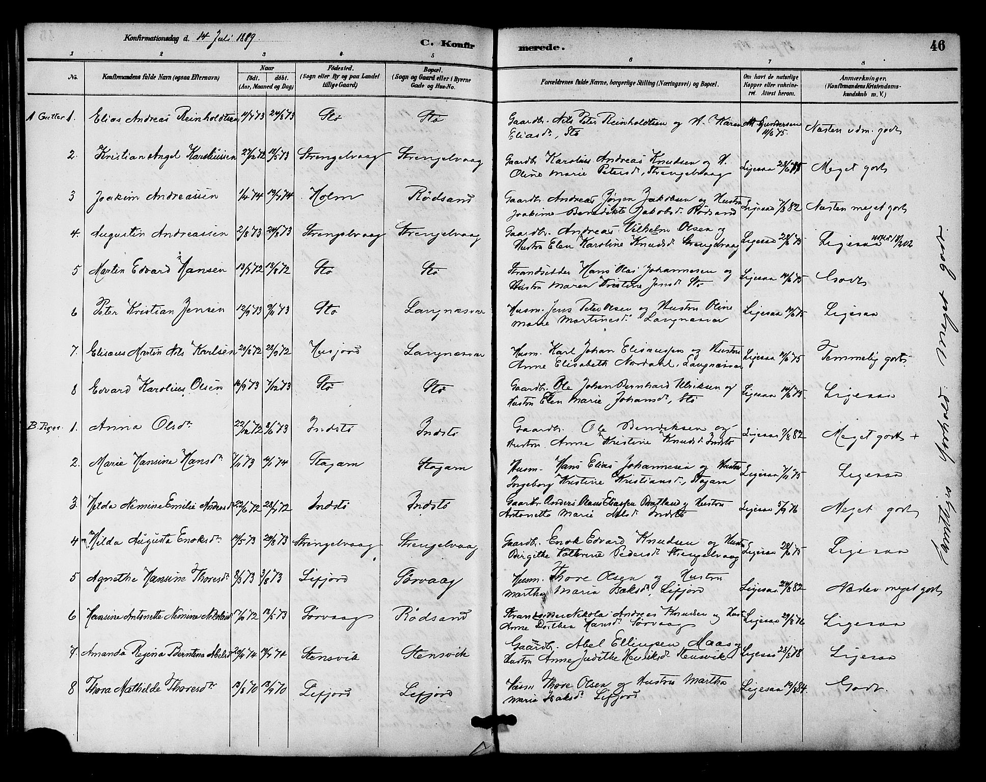 Ministerialprotokoller, klokkerbøker og fødselsregistre - Nordland, AV/SAT-A-1459/894/L1355: Parish register (official) no. 894A01, 1885-1896, p. 46