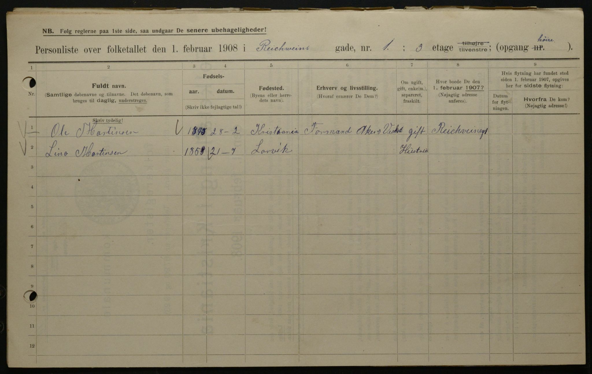 OBA, Municipal Census 1908 for Kristiania, 1908, p. 74284