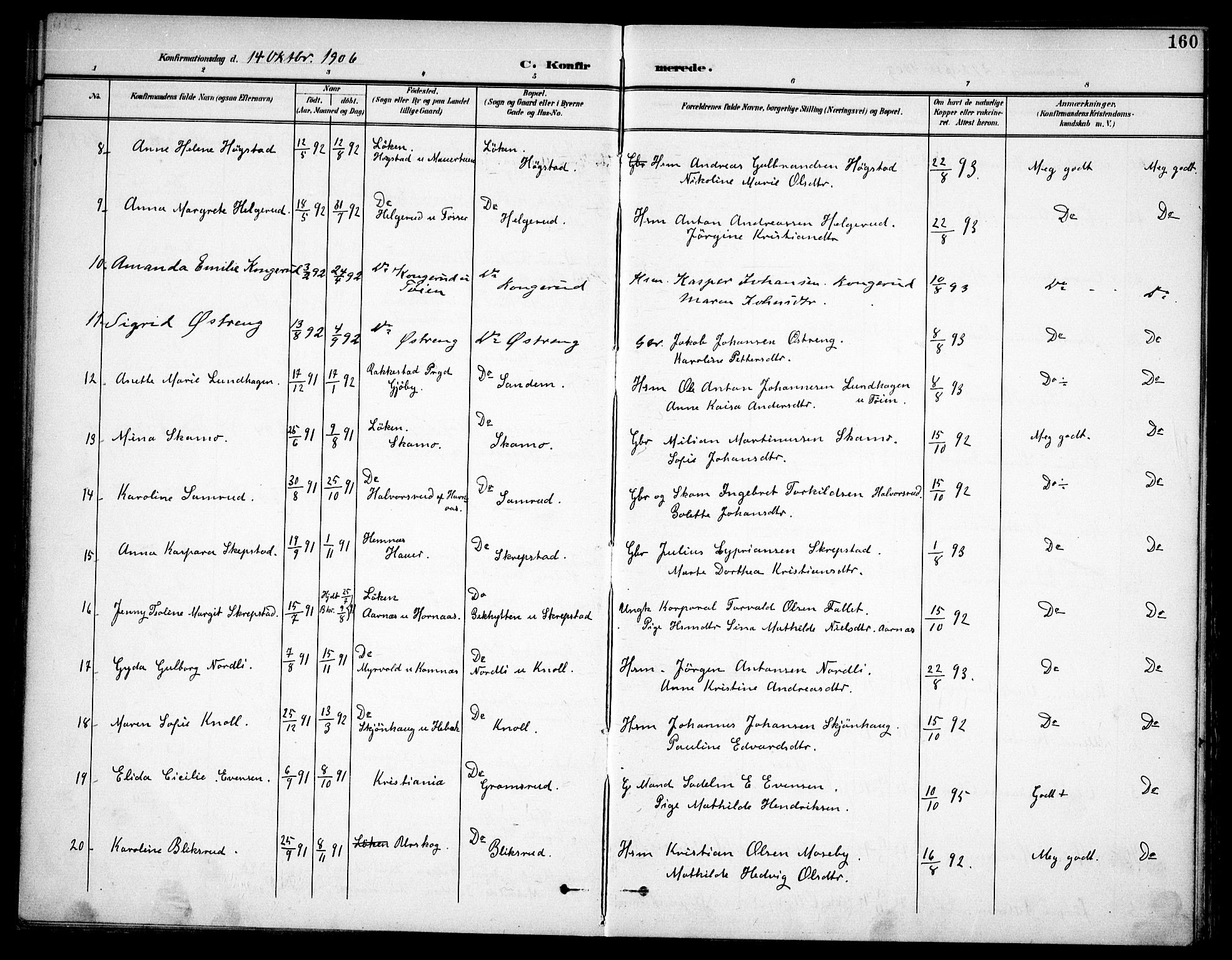 Høland prestekontor Kirkebøker, SAO/A-10346a/F/Fa/L0015: Parish register (official) no. I 15, 1897-1912, p. 160