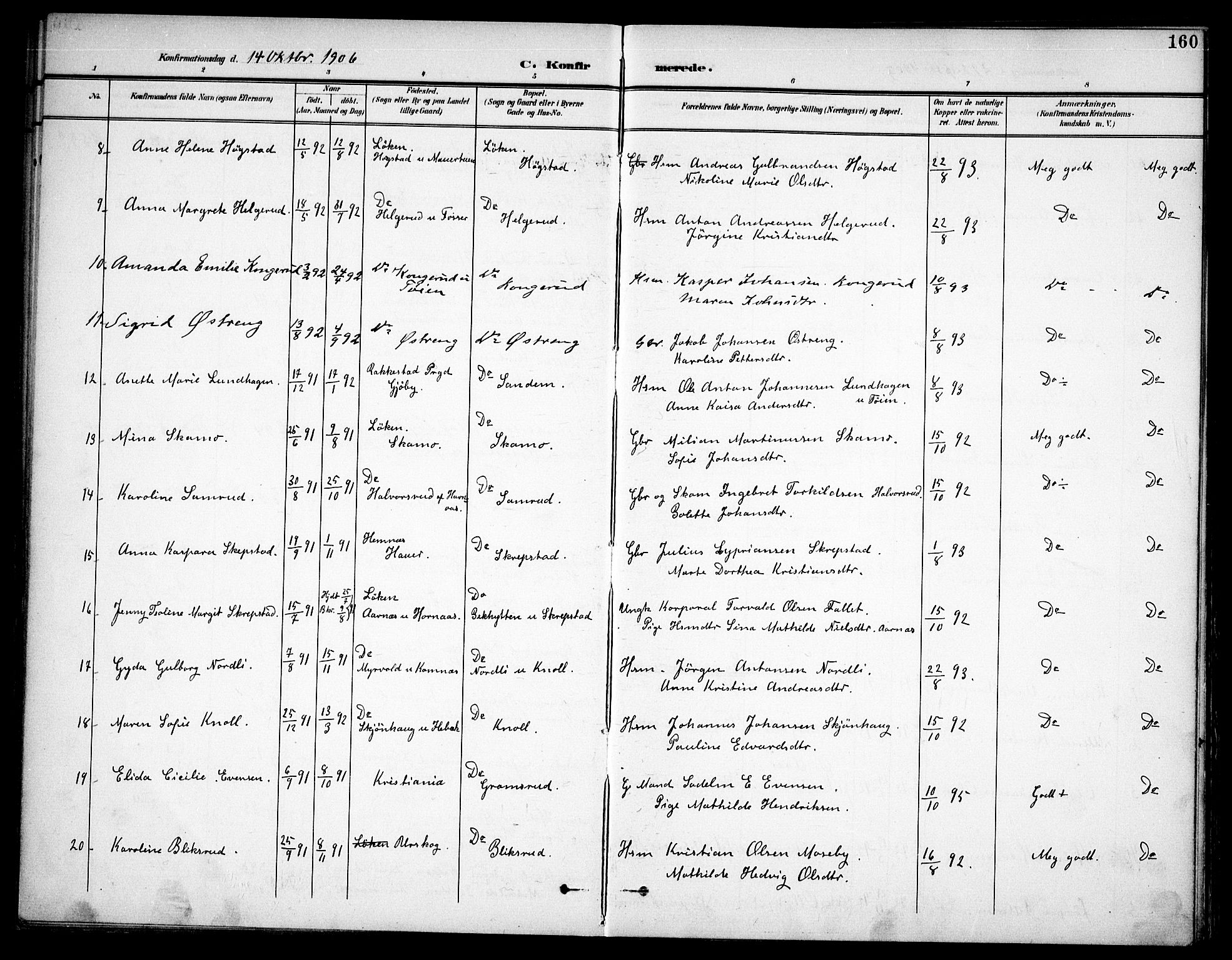 Høland prestekontor Kirkebøker, AV/SAO-A-10346a/F/Fa/L0015: Parish register (official) no. I 15, 1897-1912, p. 160