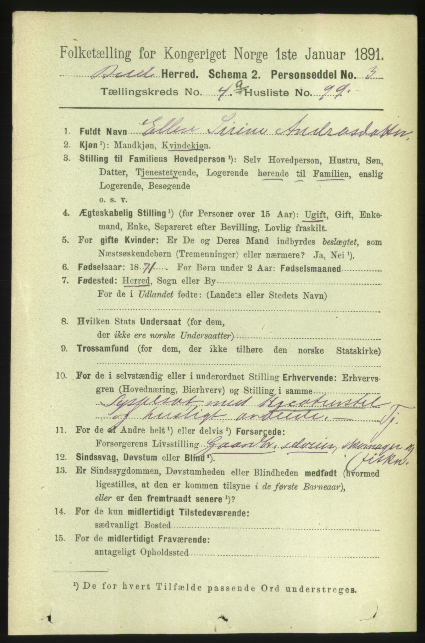 RA, 1891 census for 1549 Bud, 1891, p. 2767