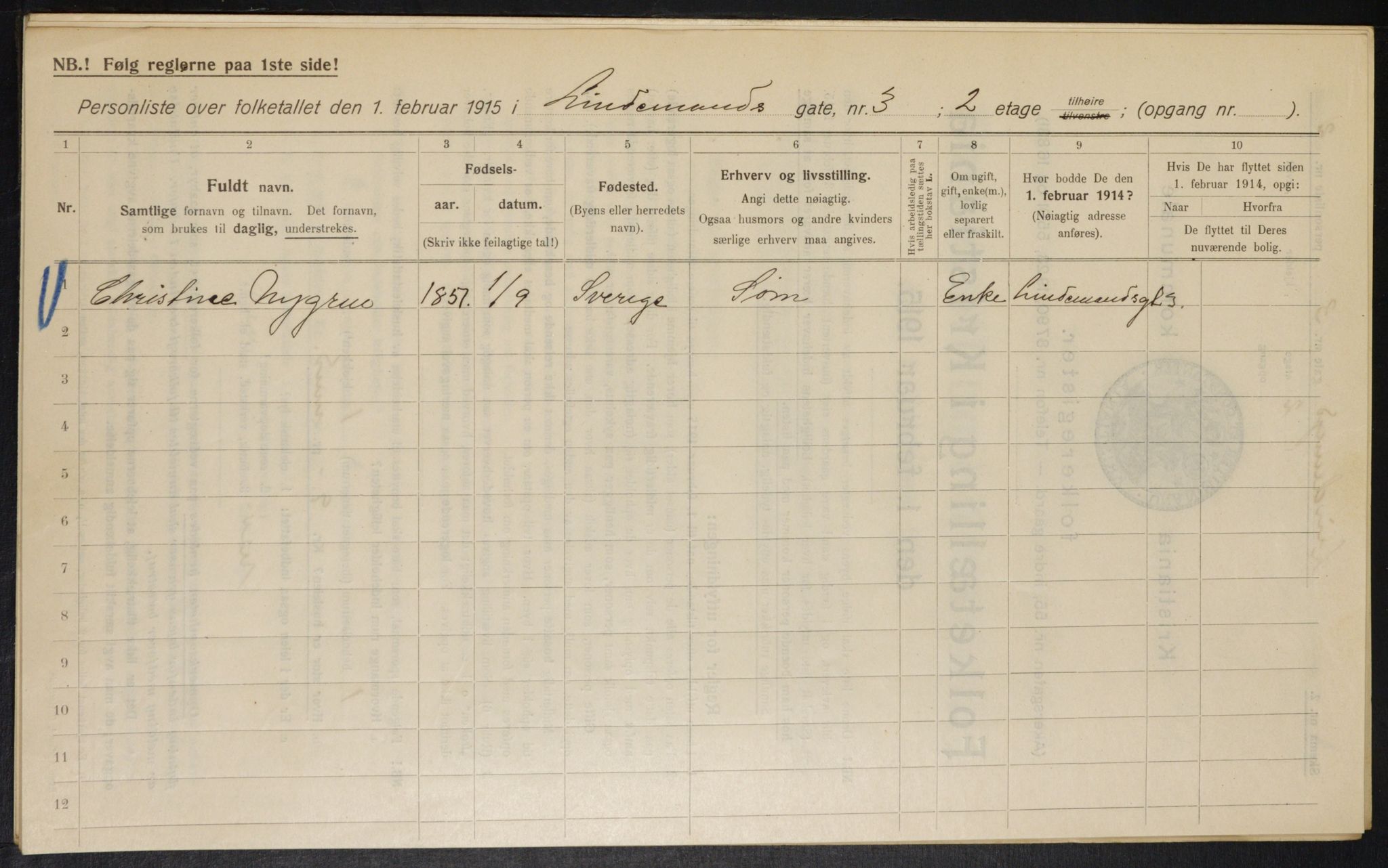 OBA, Municipal Census 1915 for Kristiania, 1915, p. 57117