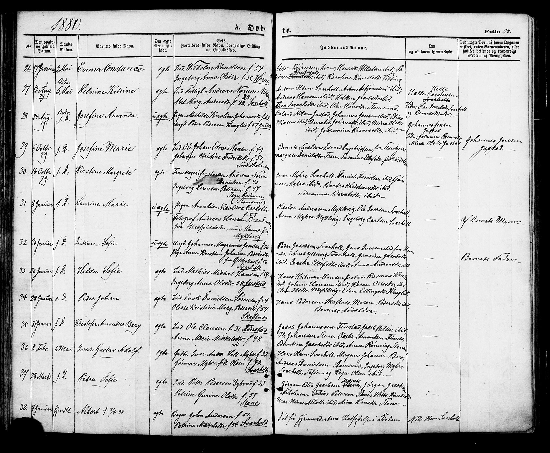Ministerialprotokoller, klokkerbøker og fødselsregistre - Nordland, SAT/A-1459/881/L1166: Parish register (copy) no. 881C03, 1876-1885, p. 57
