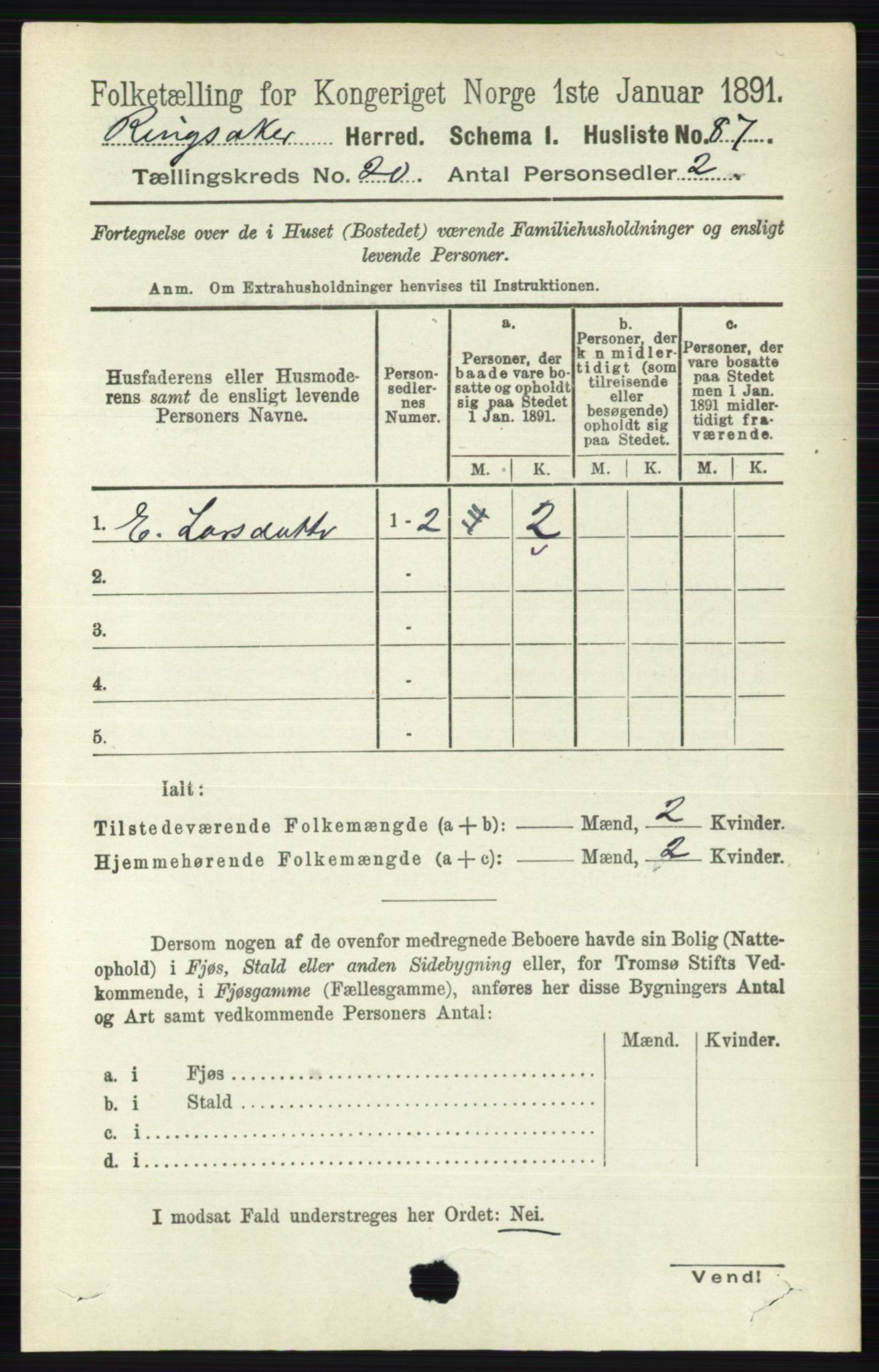 RA, 1891 census for 0412 Ringsaker, 1891, p. 11101