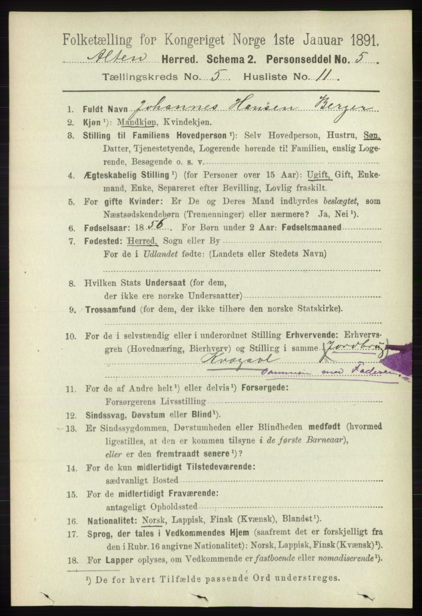 RA, 1891 census for 2012 Alta, 1891, p. 1707